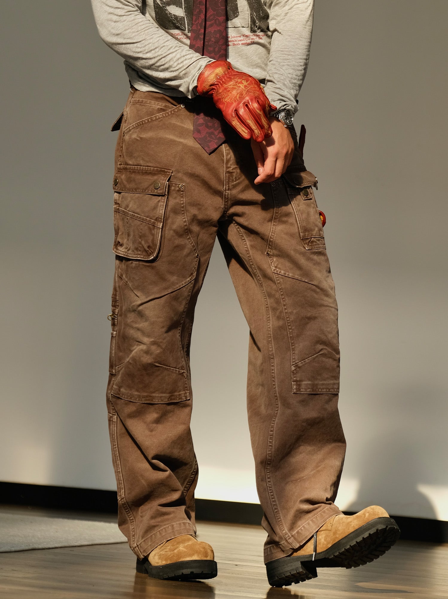 NEIGBORL Washed Multi-Pocket Straight-Leg Cargo Pants-Pants-S (Preorder)-Black-Free Shipping Leatheretro