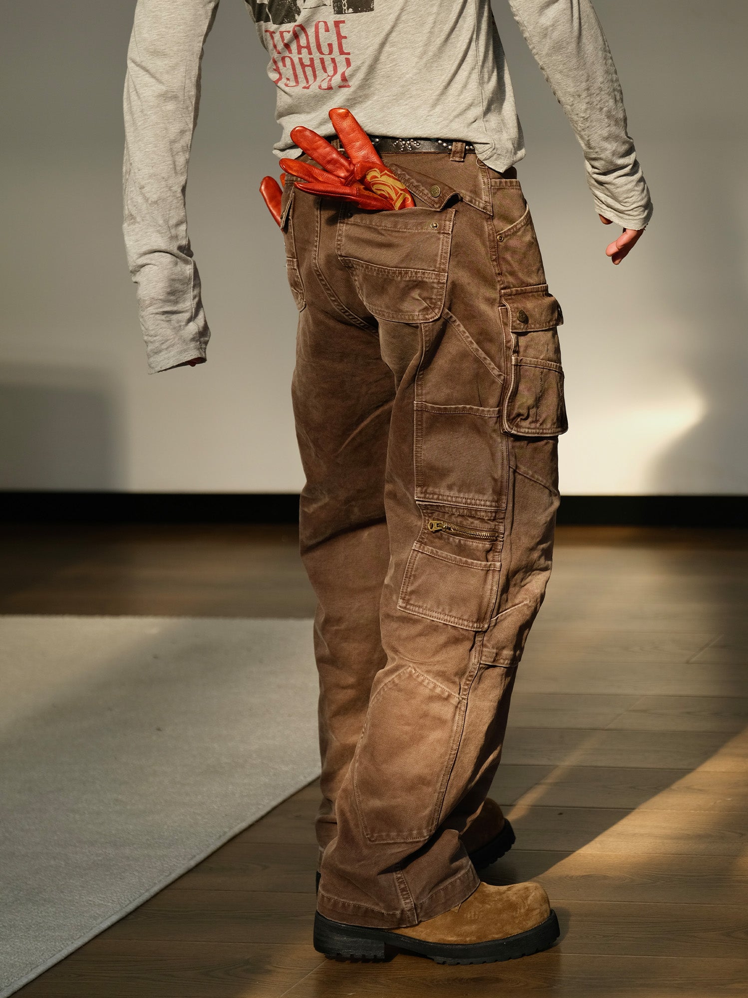 NEIGBORL Washed Multi-Pocket Straight-Leg Cargo Pants-Pants-S (Preorder)-Black-Free Shipping Leatheretro