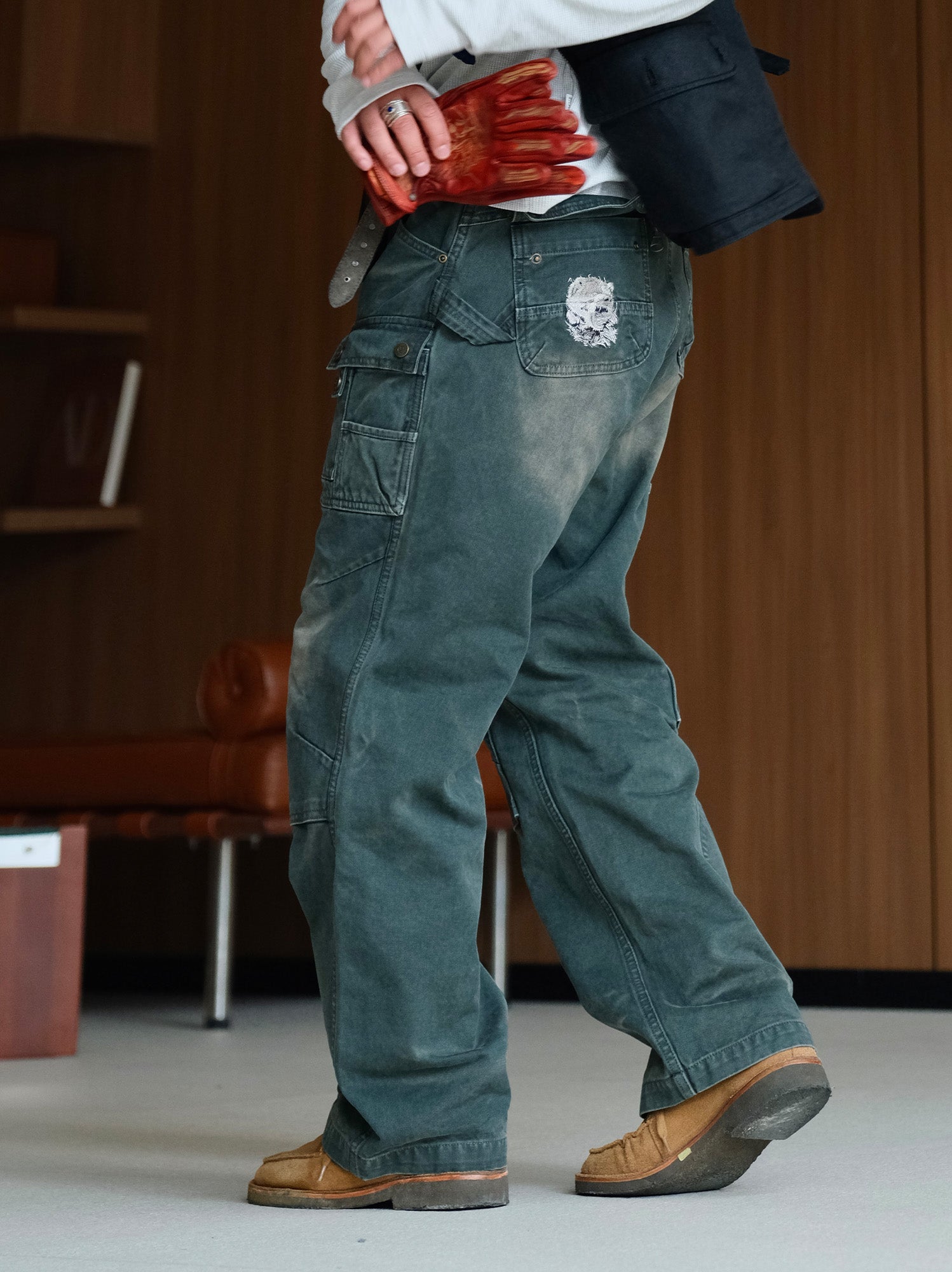 NEIGBORL Washed Multi-Pocket Straight-Leg Cargo Pants-Pants-S (Preorder)-Black-Free Shipping Leatheretro