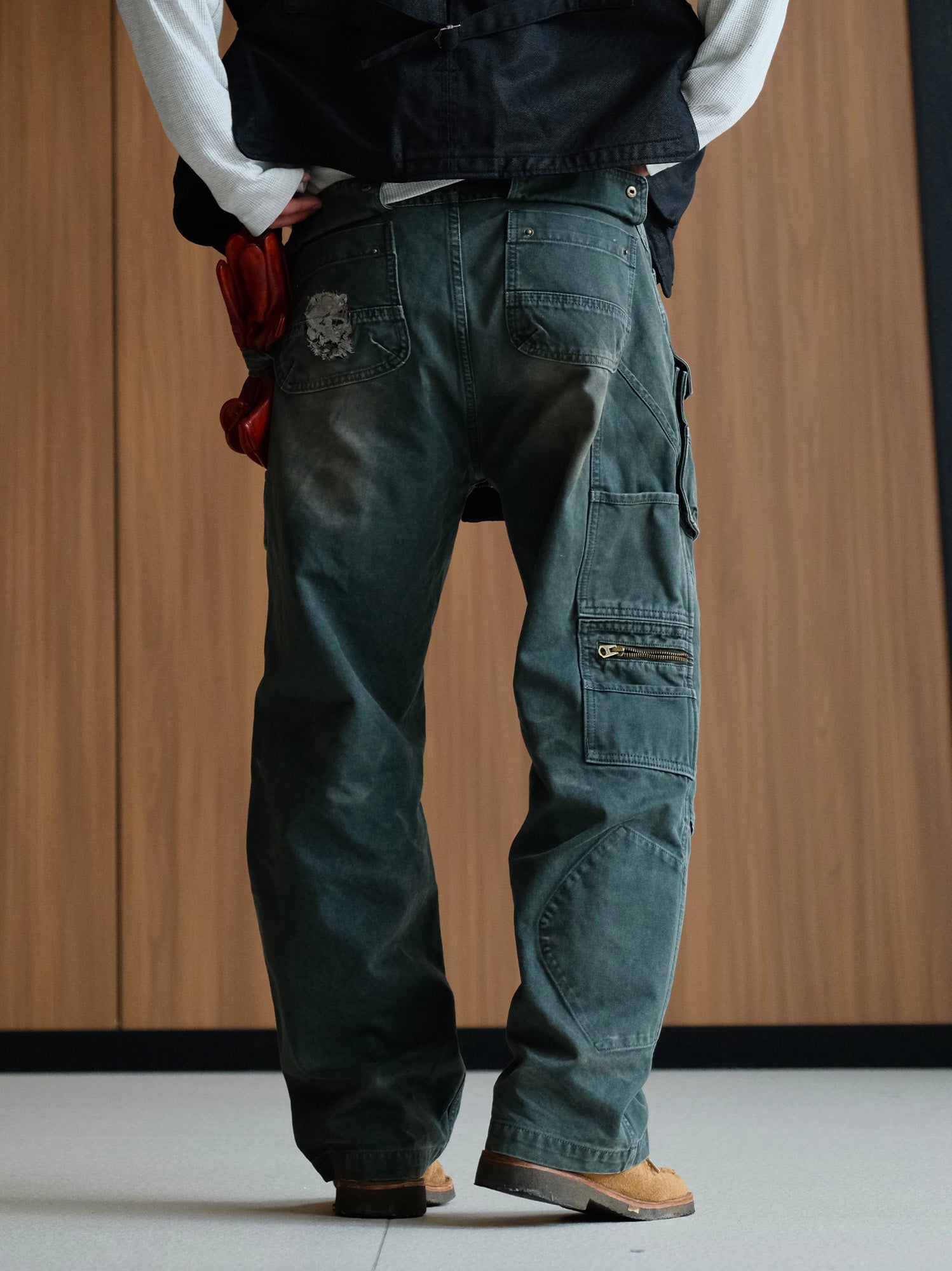 NEIGBORL Washed Multi-Pocket Straight-Leg Cargo Pants-Pants-S (Preorder)-Black-Free Shipping Leatheretro