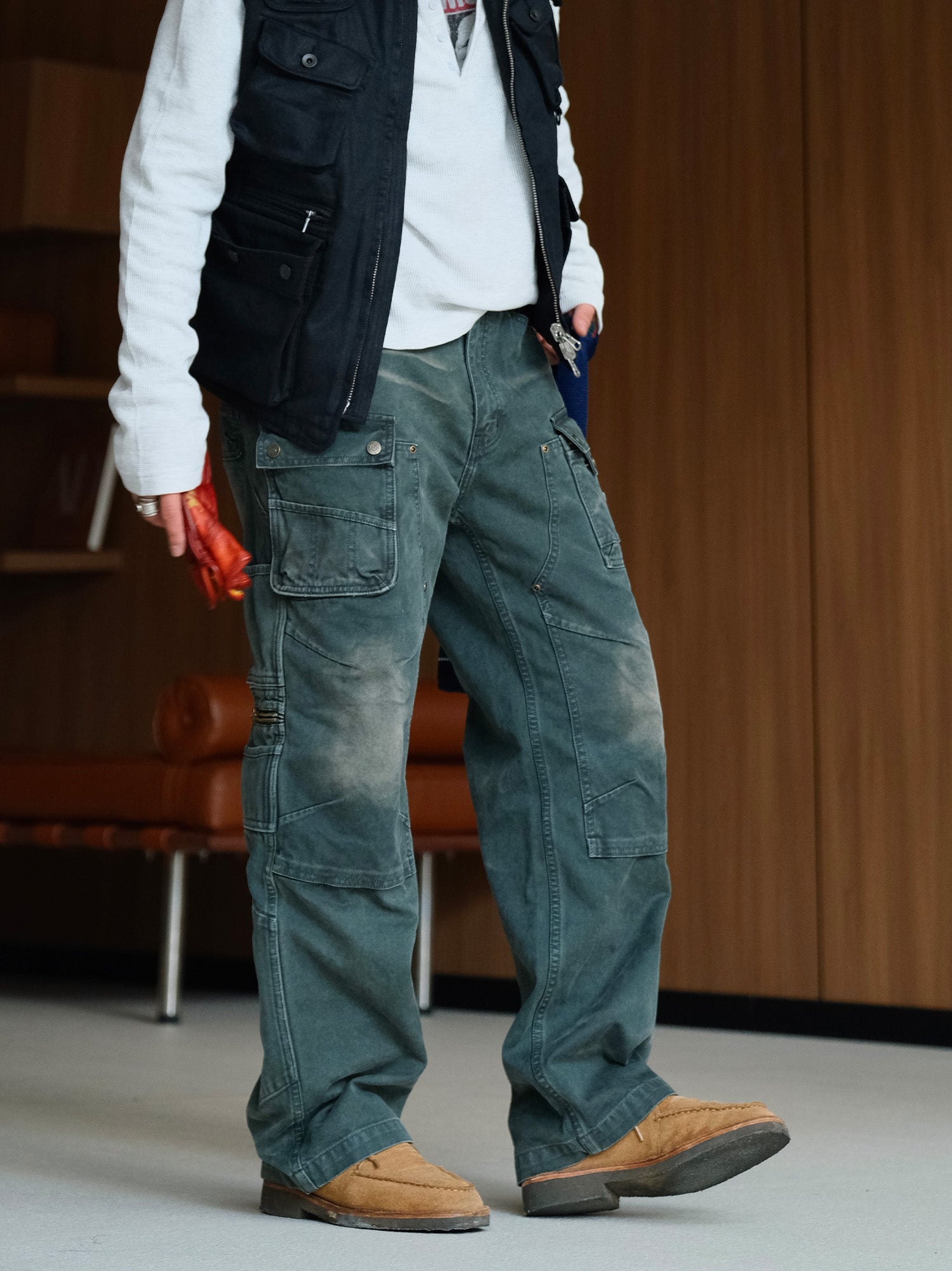 NEIGBORL Washed Multi-Pocket Straight-Leg Cargo Pants-Pants-S (Preorder)-Black-Free Shipping Leatheretro