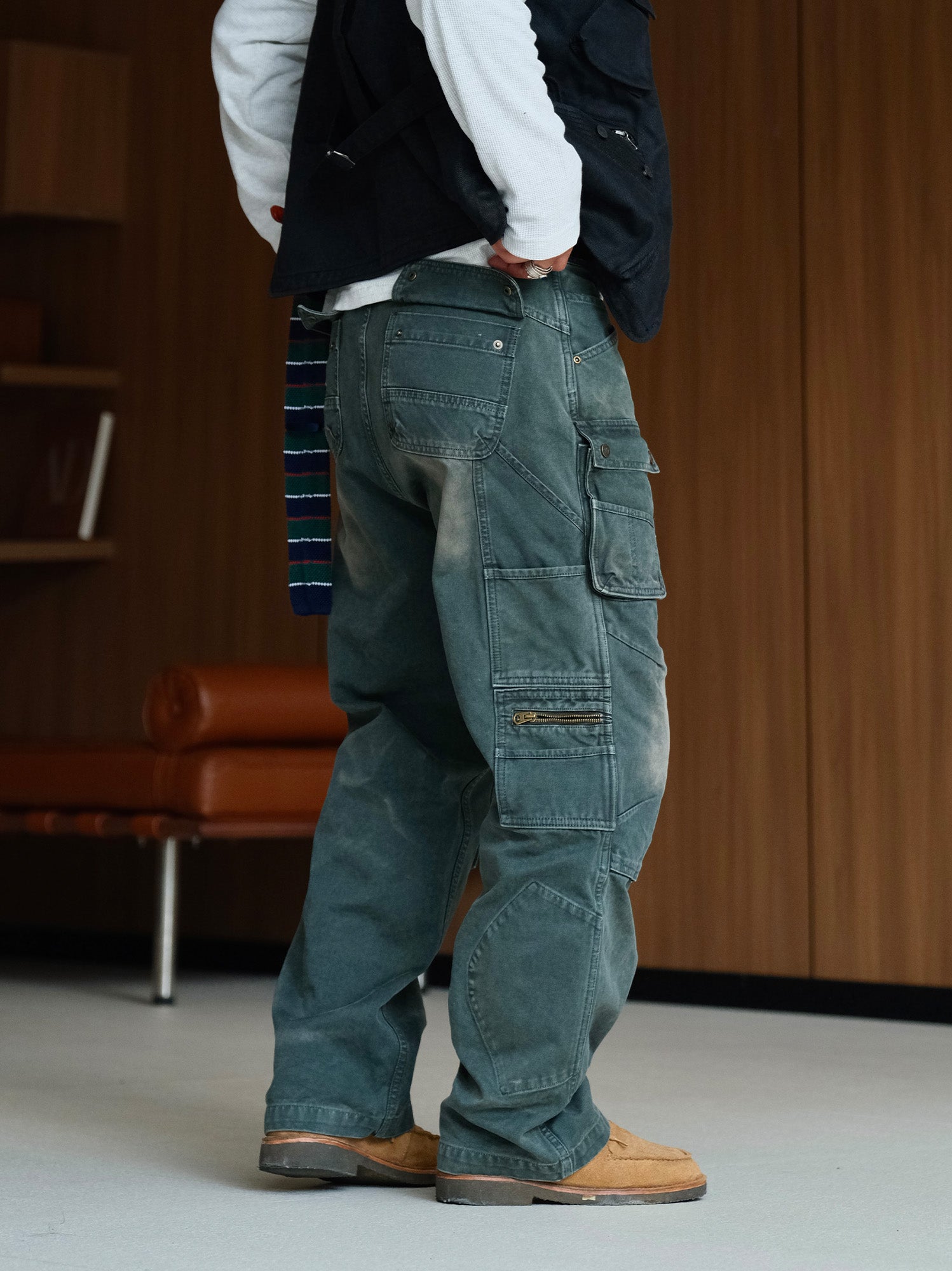 NEIGBORL Washed Multi-Pocket Straight-Leg Cargo Pants-Pants-S (Preorder)-Black-Free Shipping Leatheretro