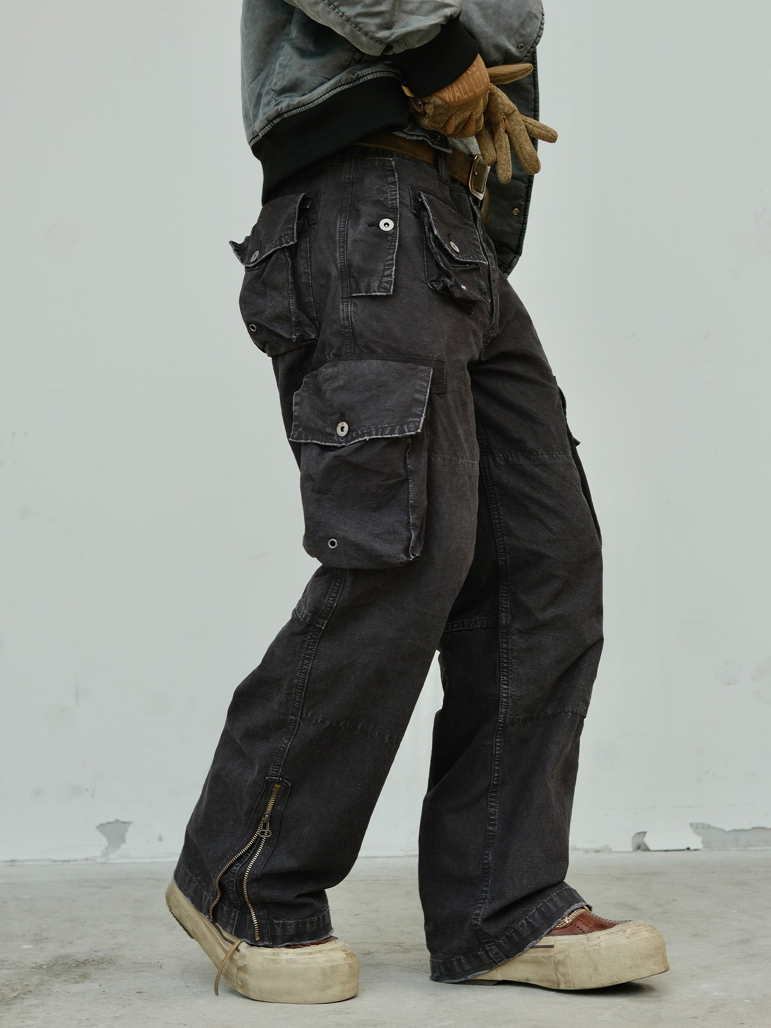 NEIGBORL Washed Distressed Multi-Pocket Cargo Pants-Pants-S-Black-Free Shipping Leatheretro