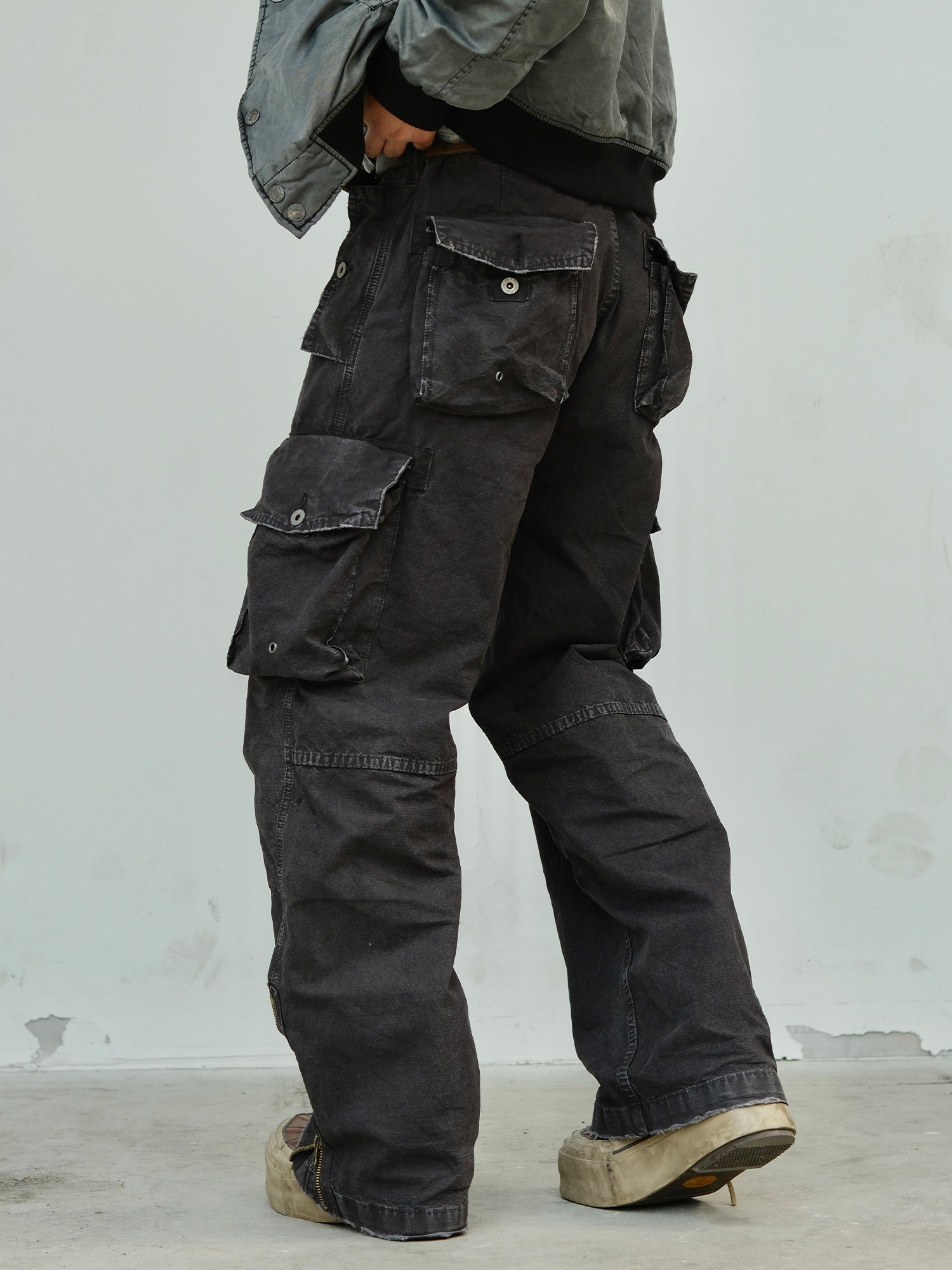 NEIGBORL Washed Distressed Multi-Pocket Cargo Pants-Pants-S-Black-Free Shipping Leatheretro