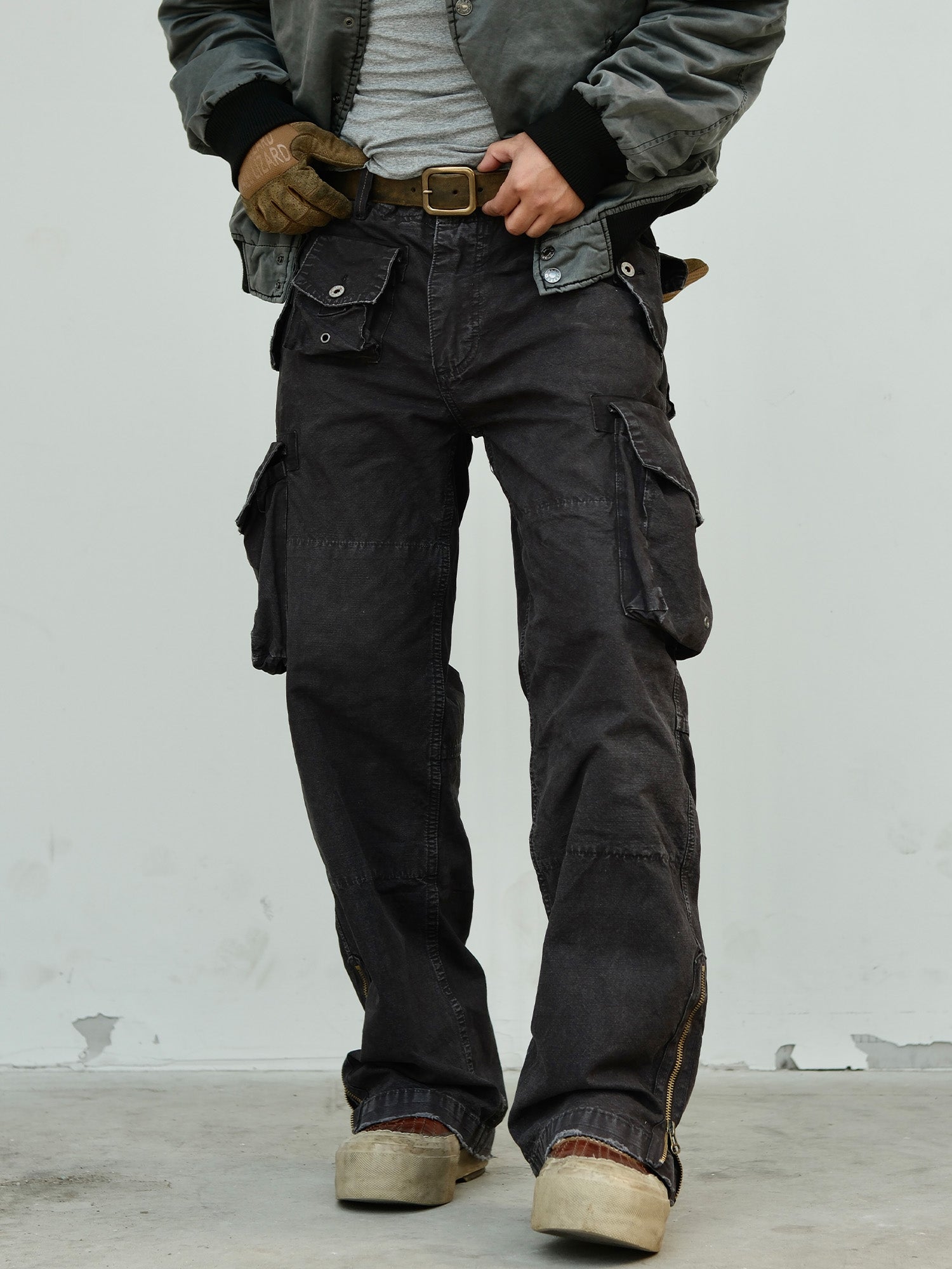 NEIGBORL Washed Distressed Multi-Pocket Cargo Pants-Pants-S-Black-Free Shipping Leatheretro