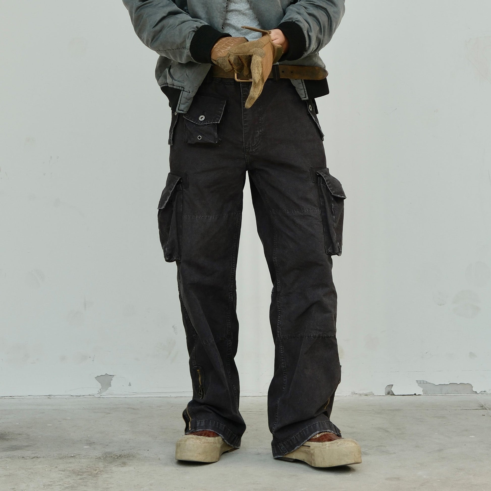 NEIGBORL Washed Distressed Multi-Pocket Cargo Pants-Pants-S-Black-Free Shipping Leatheretro