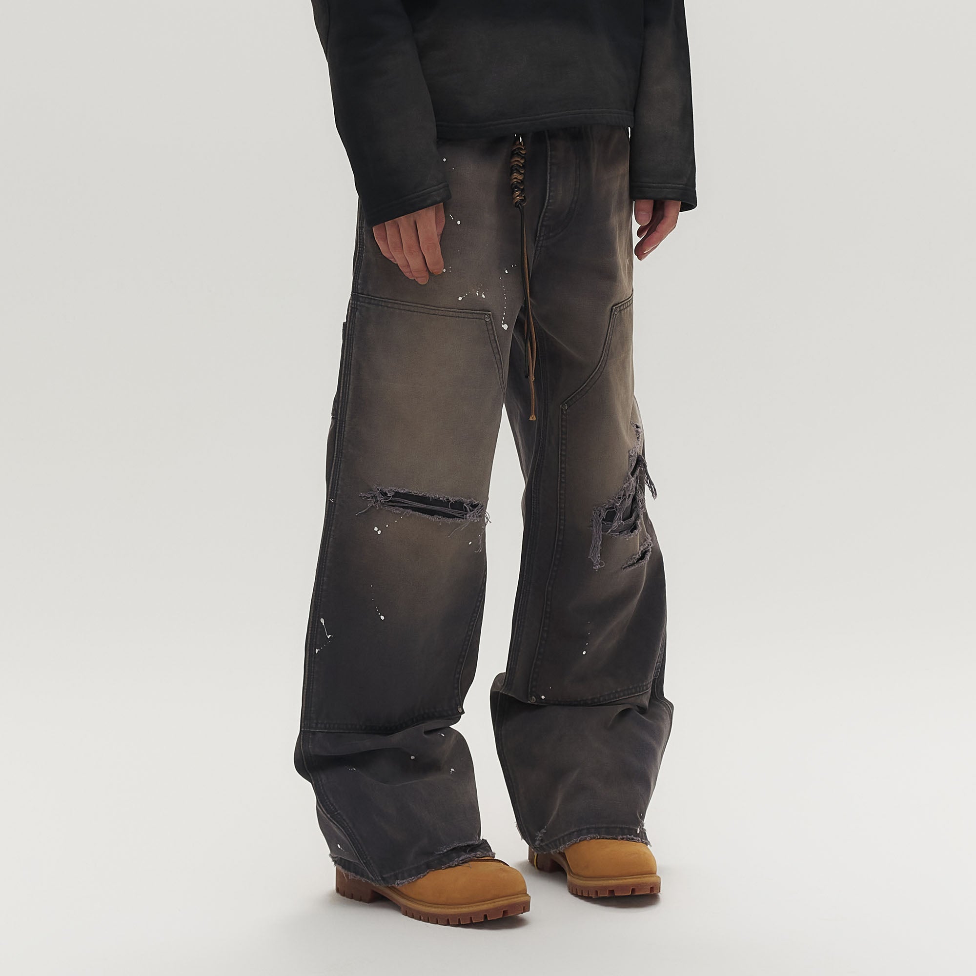 SAVAGEGROWTHWORLD Distressed Double-Knee Splatter Jeans-Jeans-S (Preorder)-Free Shipping Leatheretro