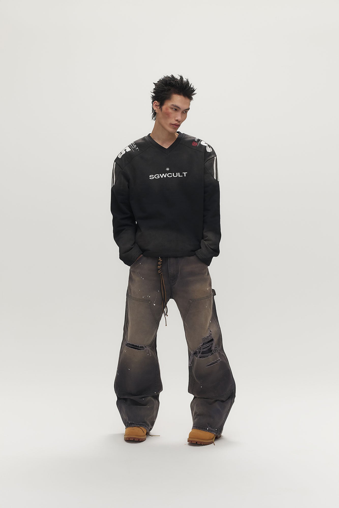 SAVAGEGROWTHWORLD Athletic Distressed Patch Sweatshirt-Sweatshirt-S (Preorder)-Free Shipping Leatheretro