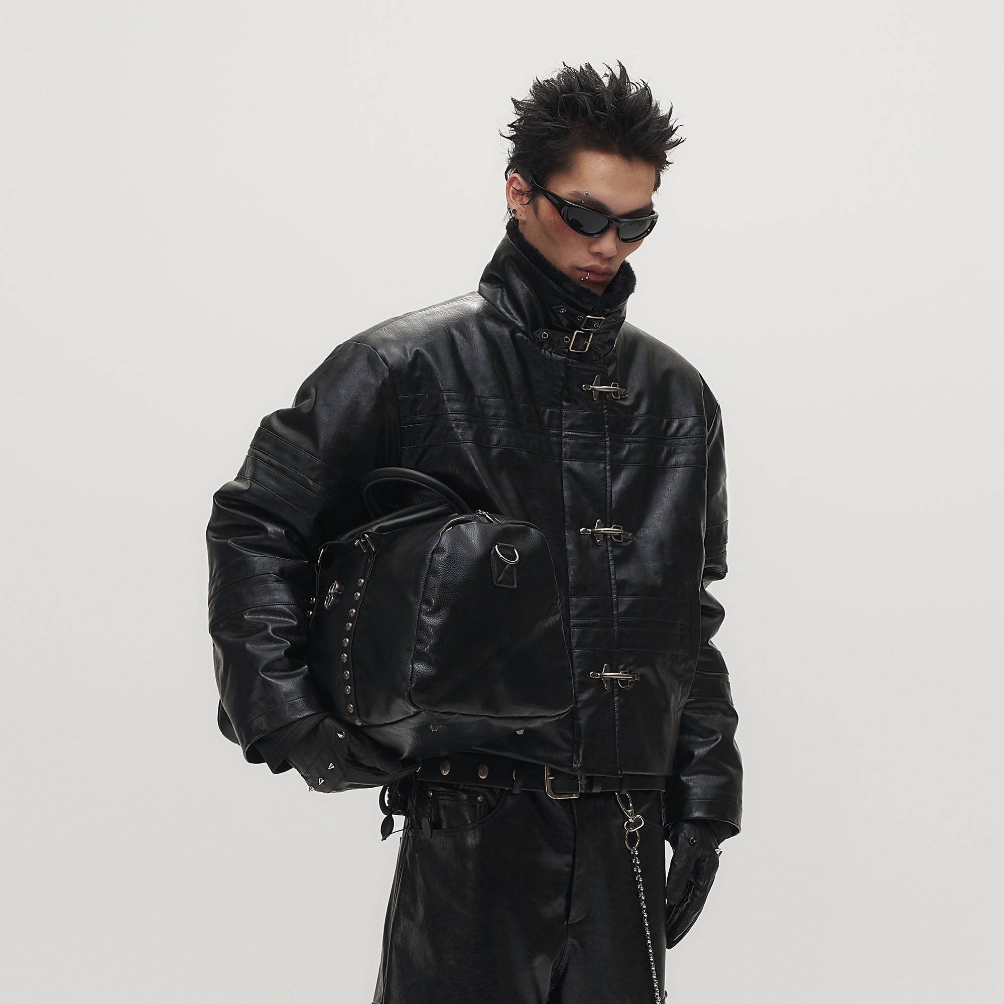 SAVAGEGROWTHWORLD Hook Buckle Faux Leather Puffer Jacket-Jacket-M (Preorder)-Free Shipping Leatheretro