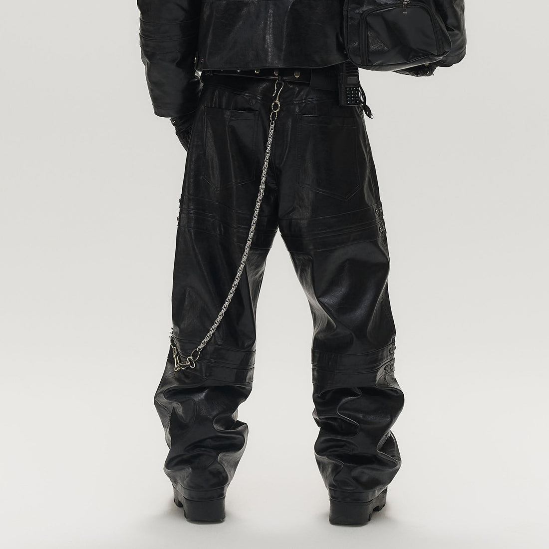 SAVAGEGROWTHWORLD Faux Leather Panel Rivet Pants-Pants-S (Preorder)-Free Shipping Leatheretro