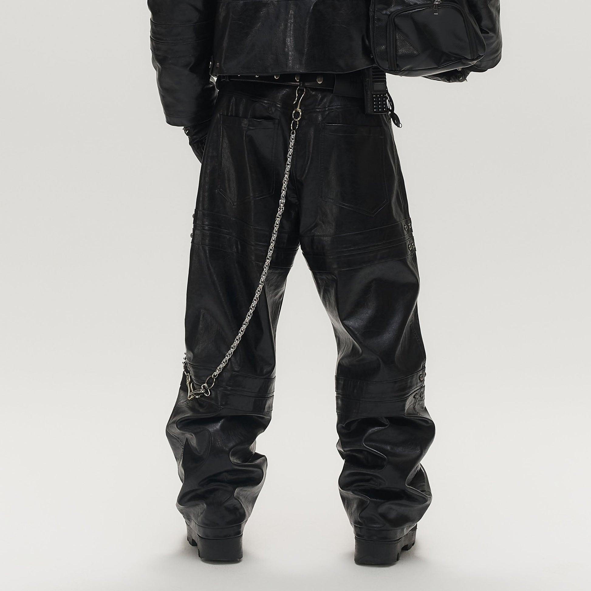SAVAGEGROWTHWORLD Faux Leather Panel Rivet Pants-Pants-S (Preorder)-Free Shipping Leatheretro