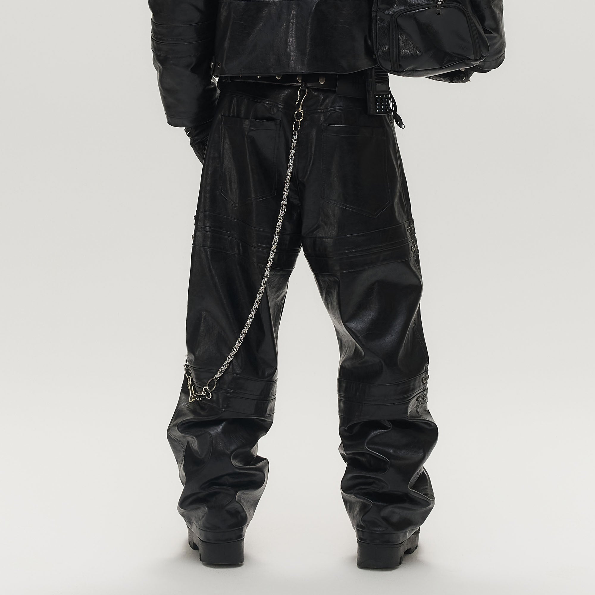 SAVAGEGROWTHWORLD Faux Leather Panel Rivet Pants-Pants-S (Preorder)-Free Shipping Leatheretro