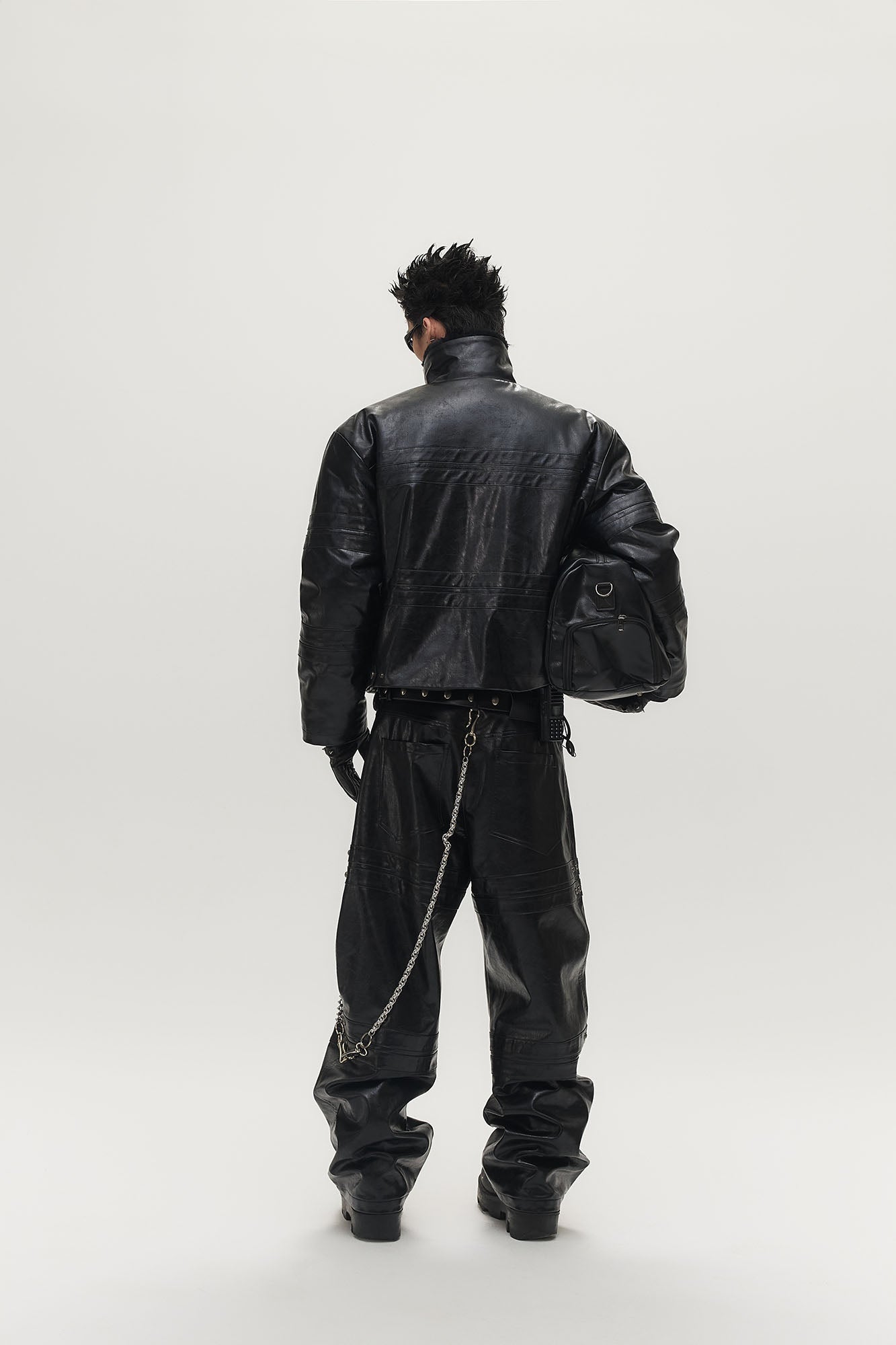 SAVAGEGROWTHWORLD Faux Leather Panel Rivet Pants-Pants-S (Preorder)-Free Shipping Leatheretro