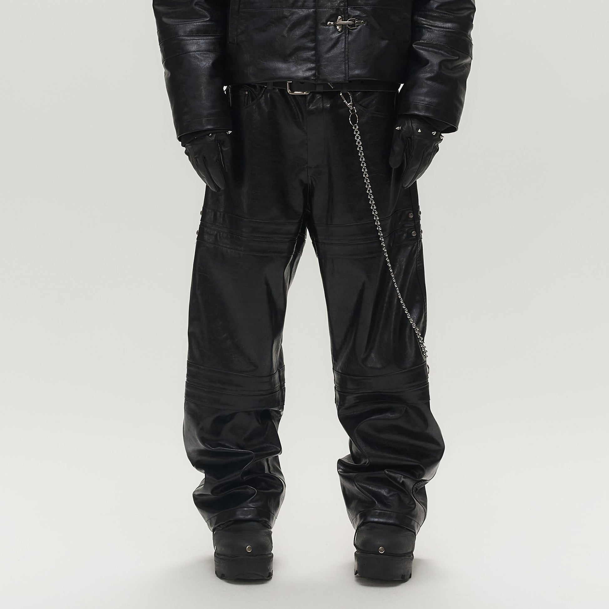 SAVAGEGROWTHWORLD Faux Leather Panel Rivet Pants-Pants-S (Preorder)-Free Shipping Leatheretro