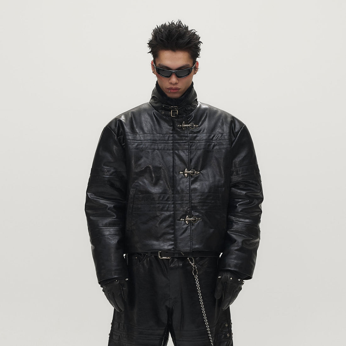 SAVAGEGROWTHWORLD Hook Buckle Faux Leather Puffer Jacket-Jacket-M (Preorder)-Free Shipping Leatheretro