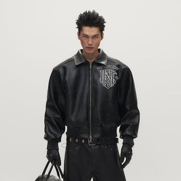SAVAGEGROWTHWORLD No.05 Patch Faux Leather Studded Moto Jacket-Jacket-M-Free Shipping Leatheretro