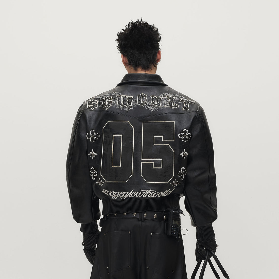 SAVAGEGROWTHWORLD No.05 Patch Faux Leather Studded Moto Jacket-Jacket-M-Free Shipping Leatheretro