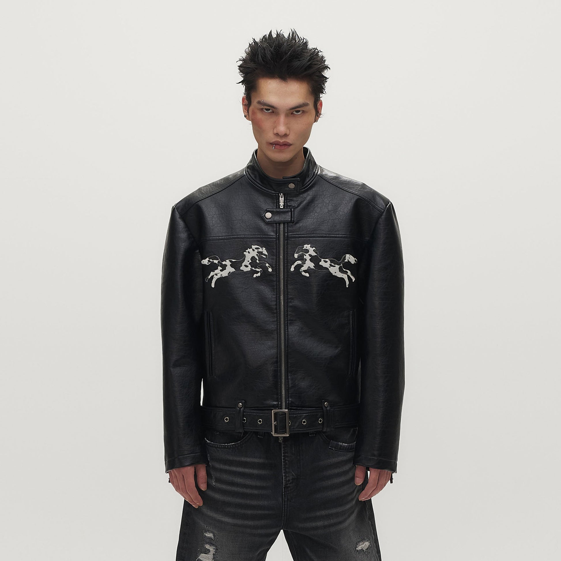 SAVAGEGROWTHWORLD Horse Patch Faux Leather Moto Jacket-Jacket-M (Preorder)-Free Shipping Leatheretro