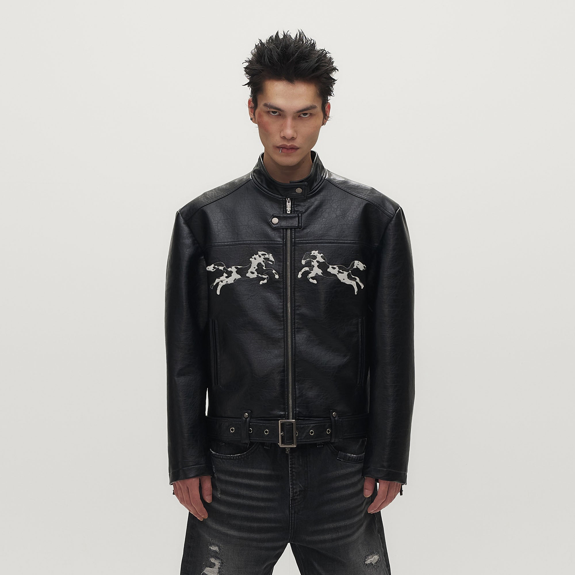 SAVAGEGROWTHWORLD Horse Patch Faux Leather Moto Jacket-Jacket-M (Preorder)-Free Shipping Leatheretro