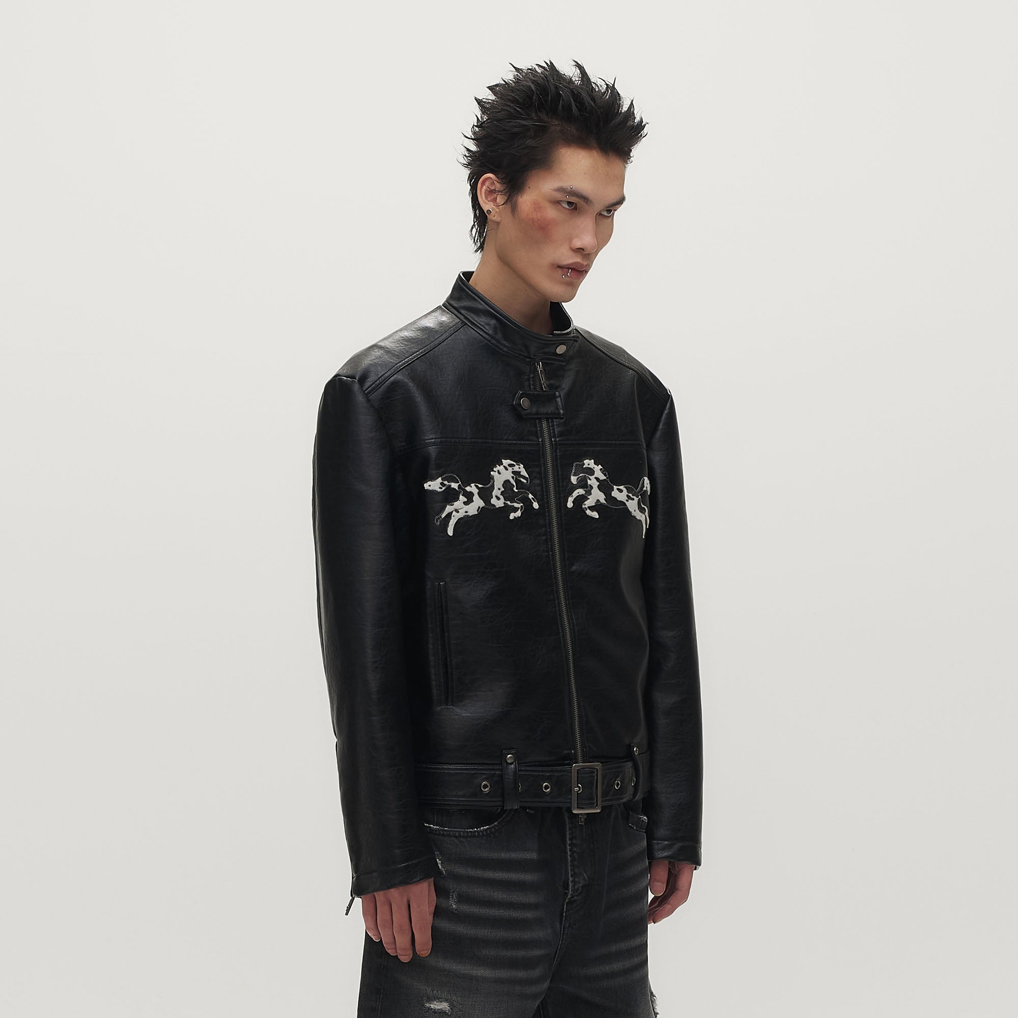 SAVAGEGROWTHWORLD Horse Patch Faux Leather Moto Jacket-Jacket-M (Preorder)-Free Shipping Leatheretro