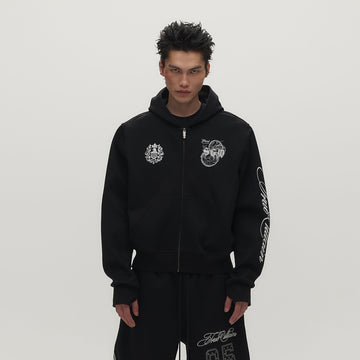 SAVAGEGROWTHWORLD No.05 True Villain Patch Zip-Up Hoodie-Jacket-S (Preorder)-Free Shipping Leatheretro