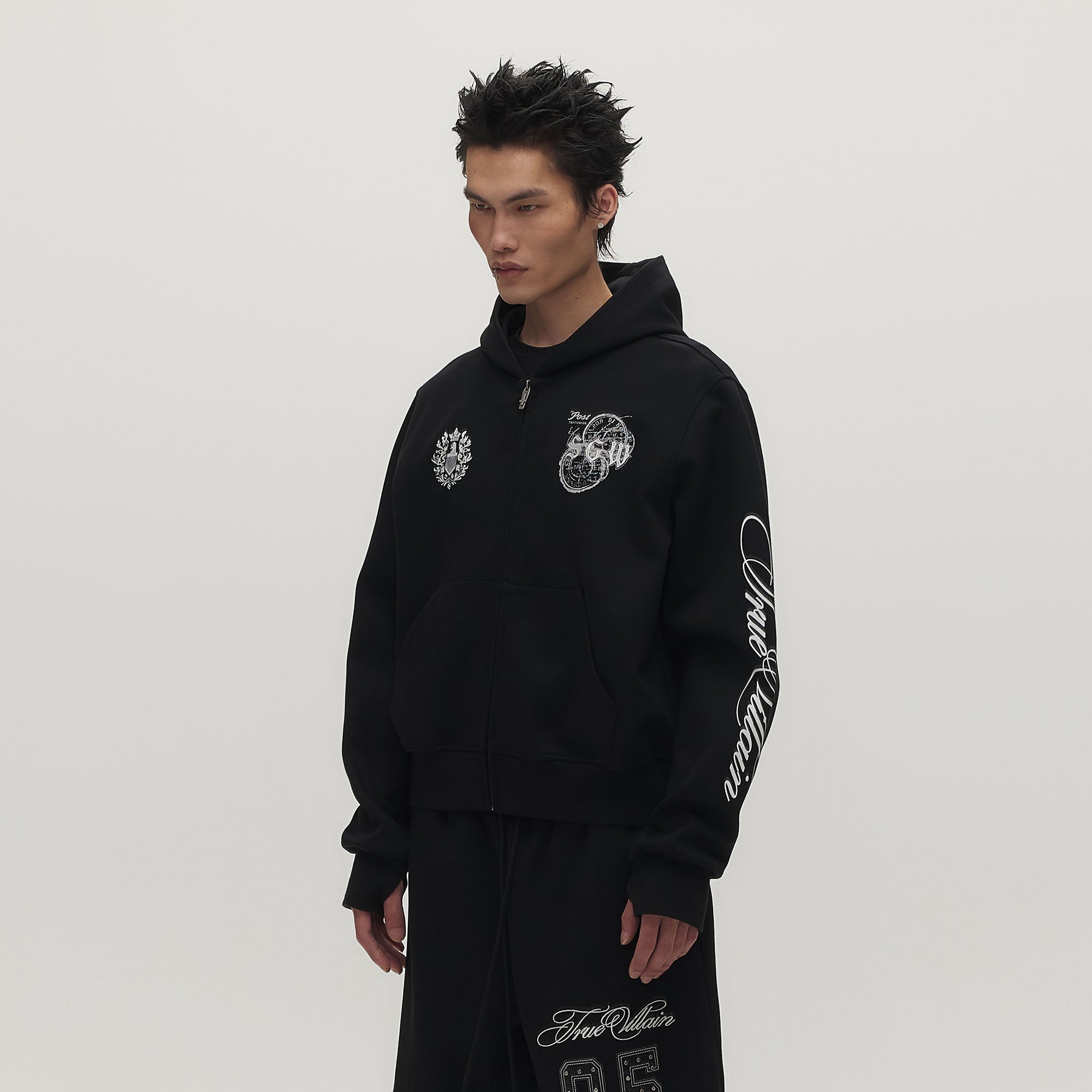 SAVAGEGROWTHWORLD No.05 True Villain Patch Zip-Up Hoodie-Jacket-S (Preorder)-Free Shipping Leatheretro