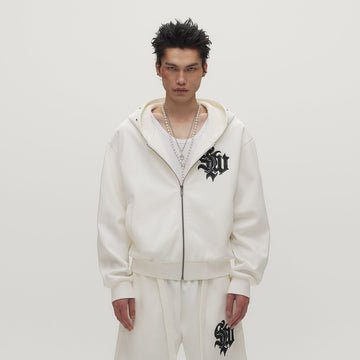 SAVAGEGROWTHWORLD Gothic Lettering Embroidered Zip-Up Hoodie-Jacket-S (Preorder)-Free Shipping Leatheretro