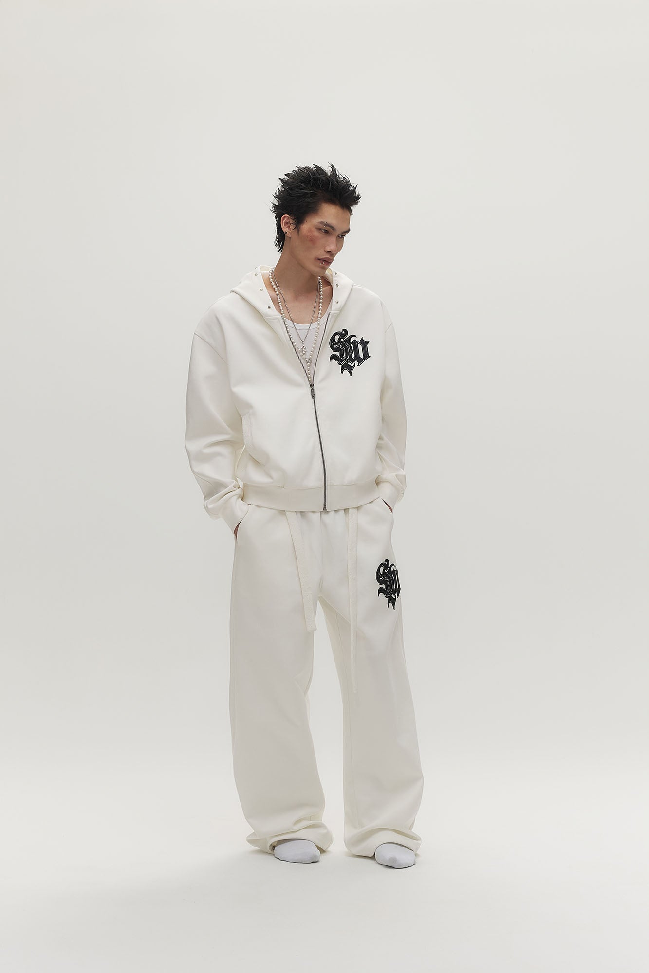 SAVAGEGROWTHWORLD Gothic Lettering Embroidered Zip-Up Hoodie-Jacket-S (Preorder)-Free Shipping Leatheretro