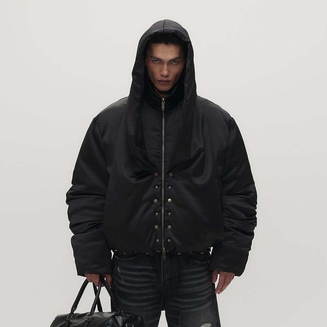 SAVAGEGROWTHWORLD Detachable Hood Satin Oversized Bomber Jacket-Jacket-M (Preorder)-Free Shipping Leatheretro