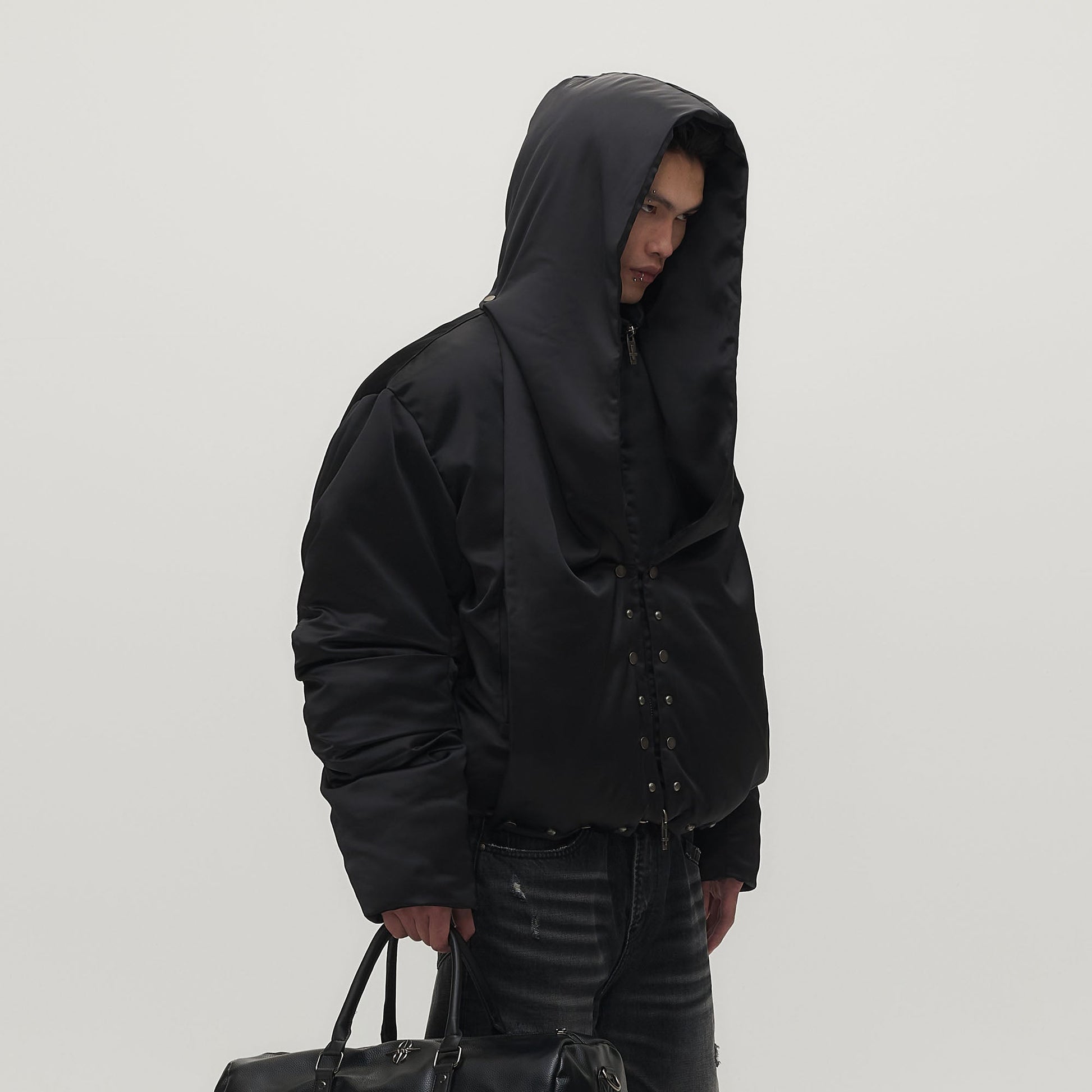 SAVAGEGROWTHWORLD Detachable Hood Satin Oversized Bomber Jacket-Jacket-M (Preorder)-Free Shipping Leatheretro