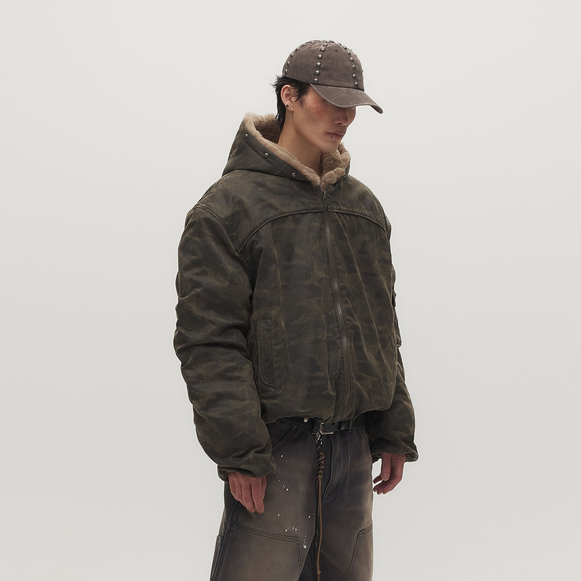 SAVAGEGROWTHWORLD Camo Faux Fur Lining Bomber Jacket-Jacket-M (Preorder)-Free Shipping Leatheretro