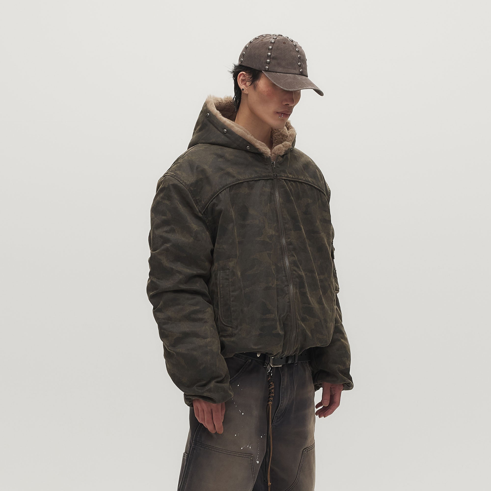 SAVAGEGROWTHWORLD Camo Faux Fur Lining Bomber Jacket-Jacket-M (Preorder)-Free Shipping Leatheretro