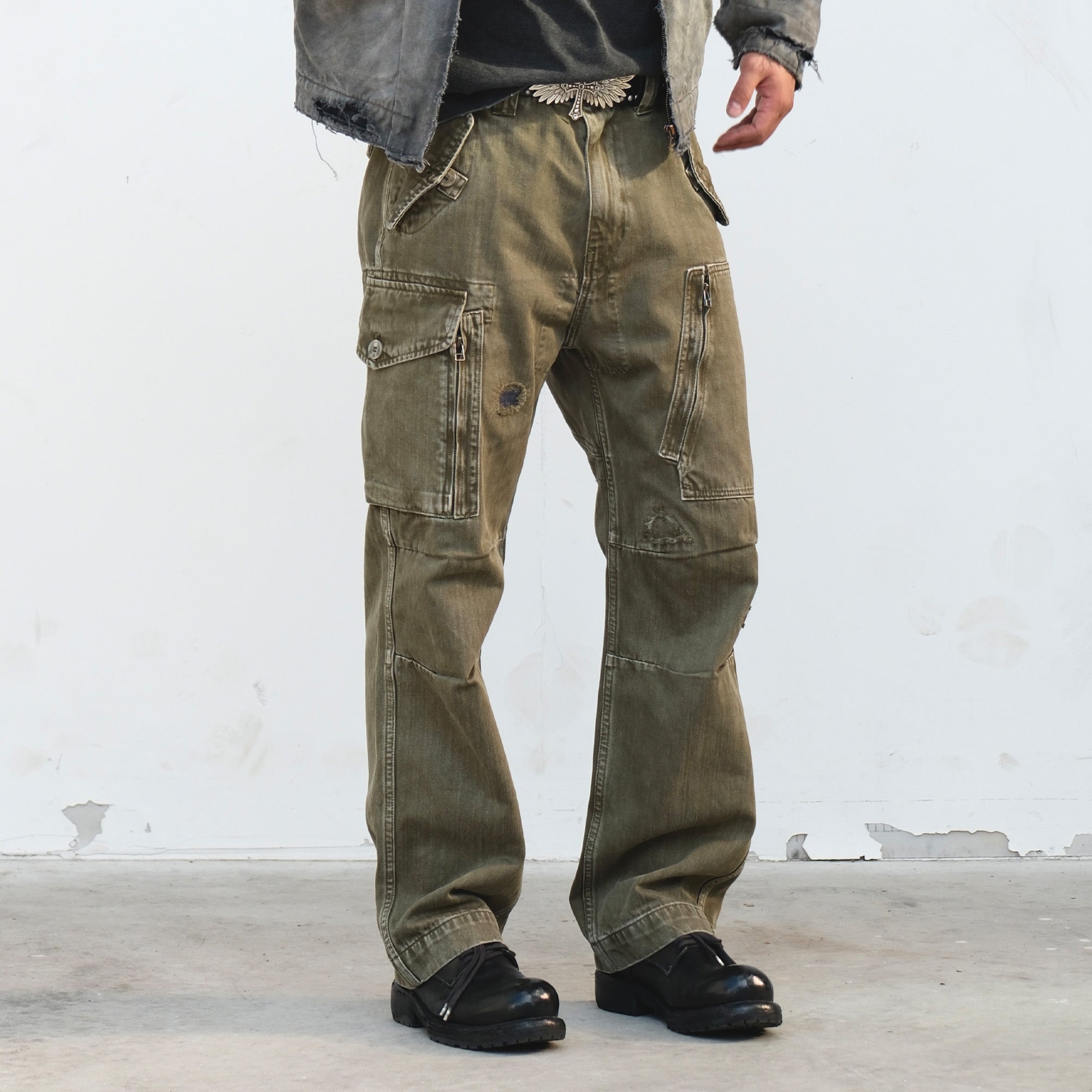 NEIGBORL Retro Washed Cargo Pants-Pants-S-Green-Free Shipping Leatheretro