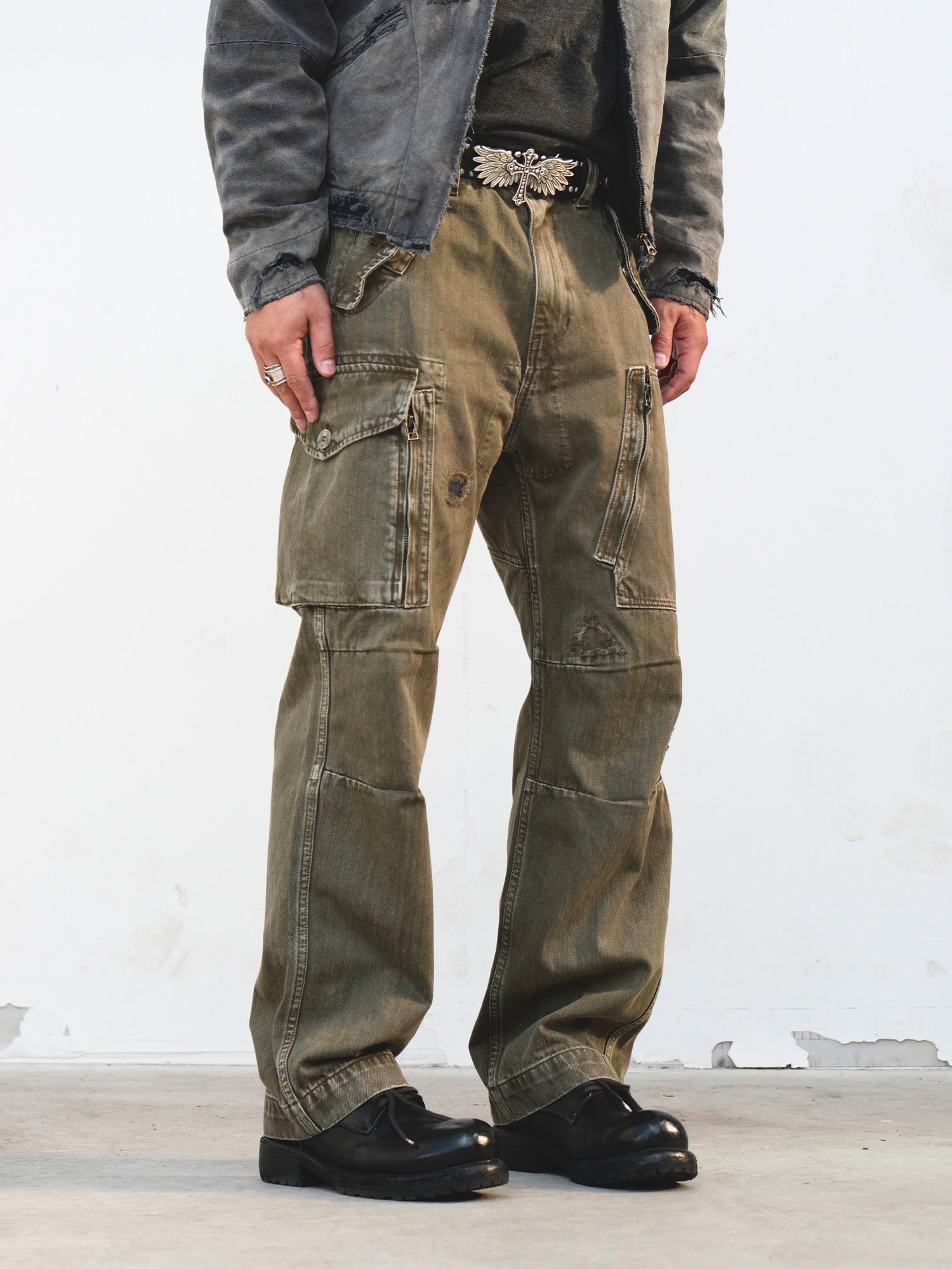 NEIGBORL Retro Washed Cargo Pants-Pants-S-Green-Free Shipping Leatheretro