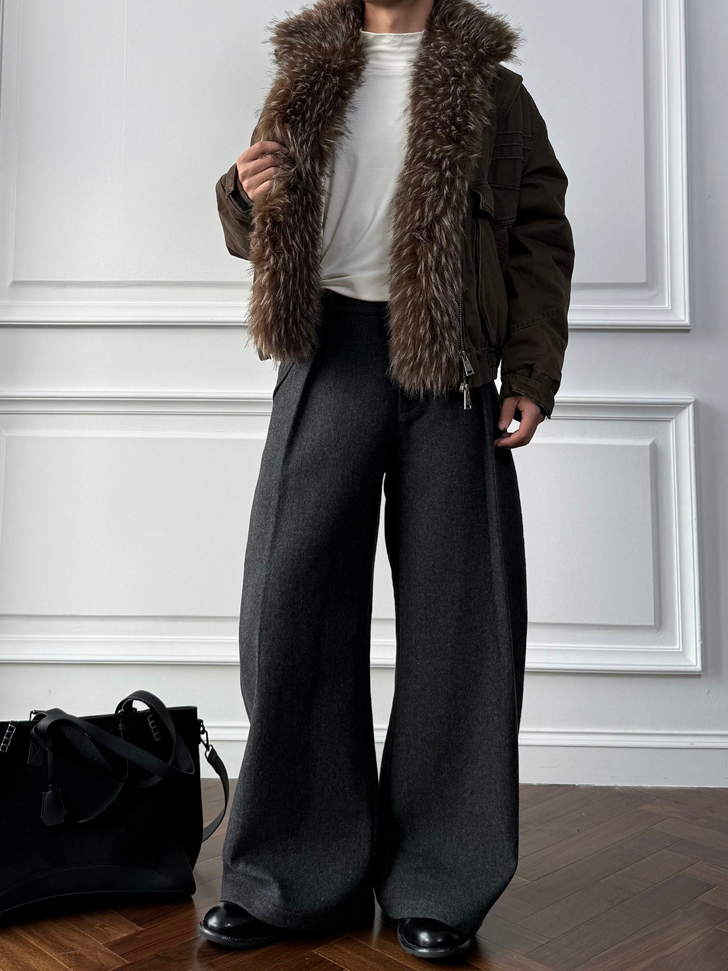 CATSSTAC Detachable Faux Fur Scarf Panel Jacket-Jacket-M (Preorder)-Brown-Free Shipping Leatheretro