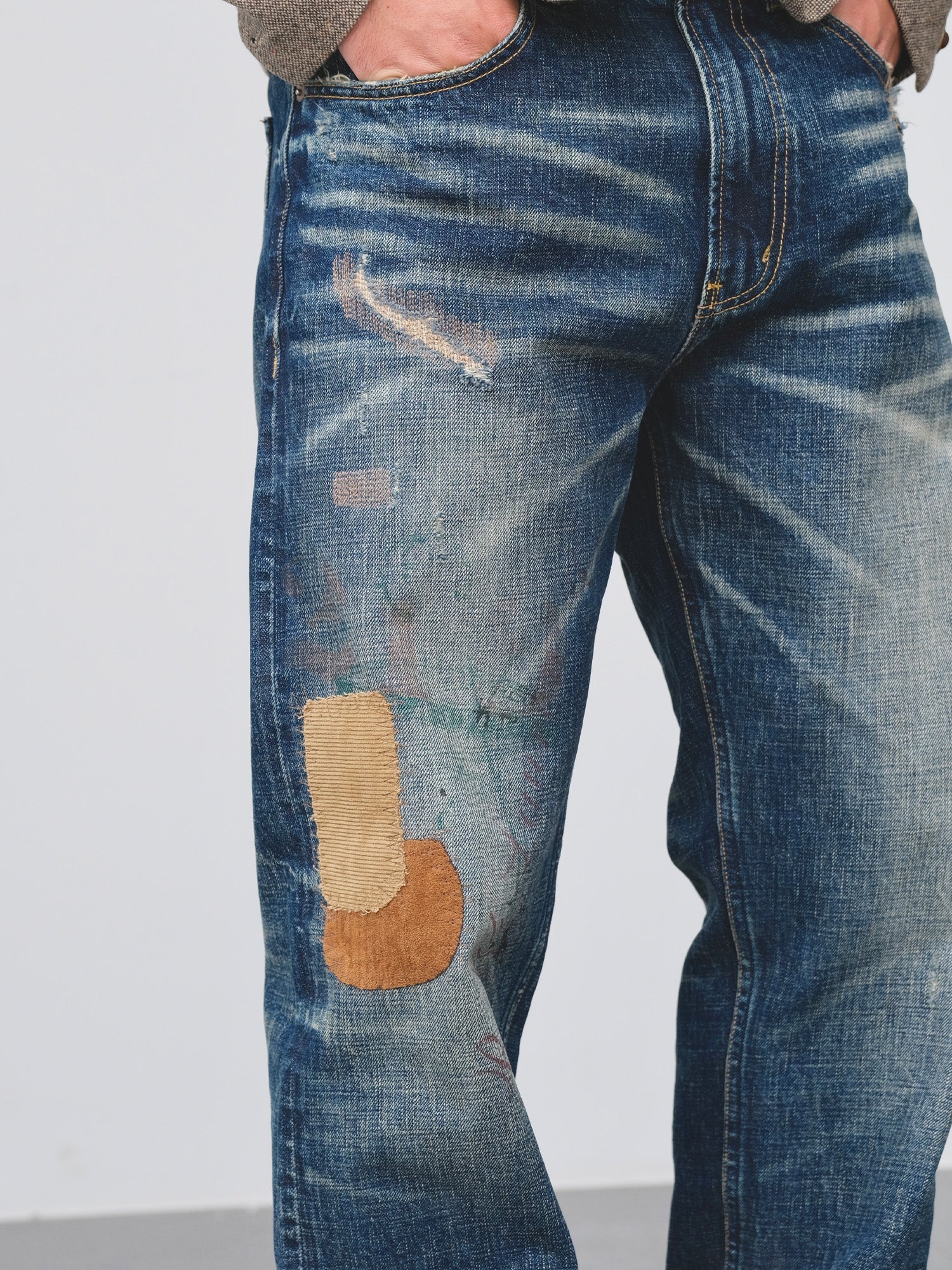 NEIGBORL Distressed Washed Patch Jeans-Pants-XXS (29)-Free Shipping Leatheretro