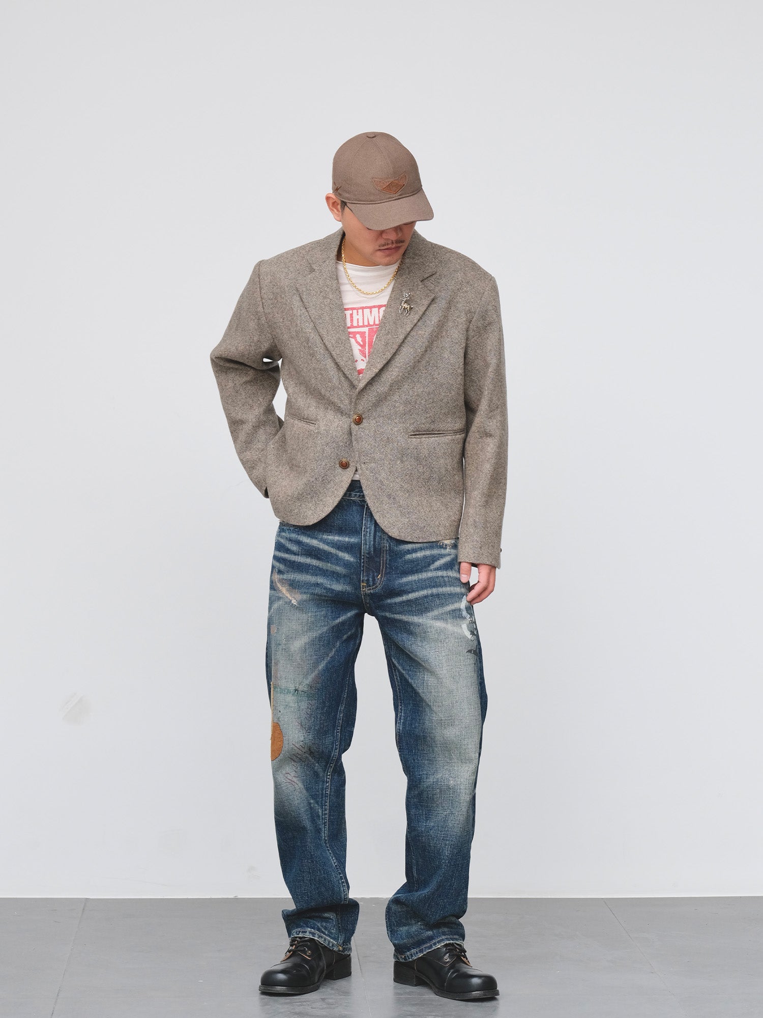 NEIGBORL Distressed Washed Patch Jeans-Pants-XXS (29)-Free Shipping Leatheretro