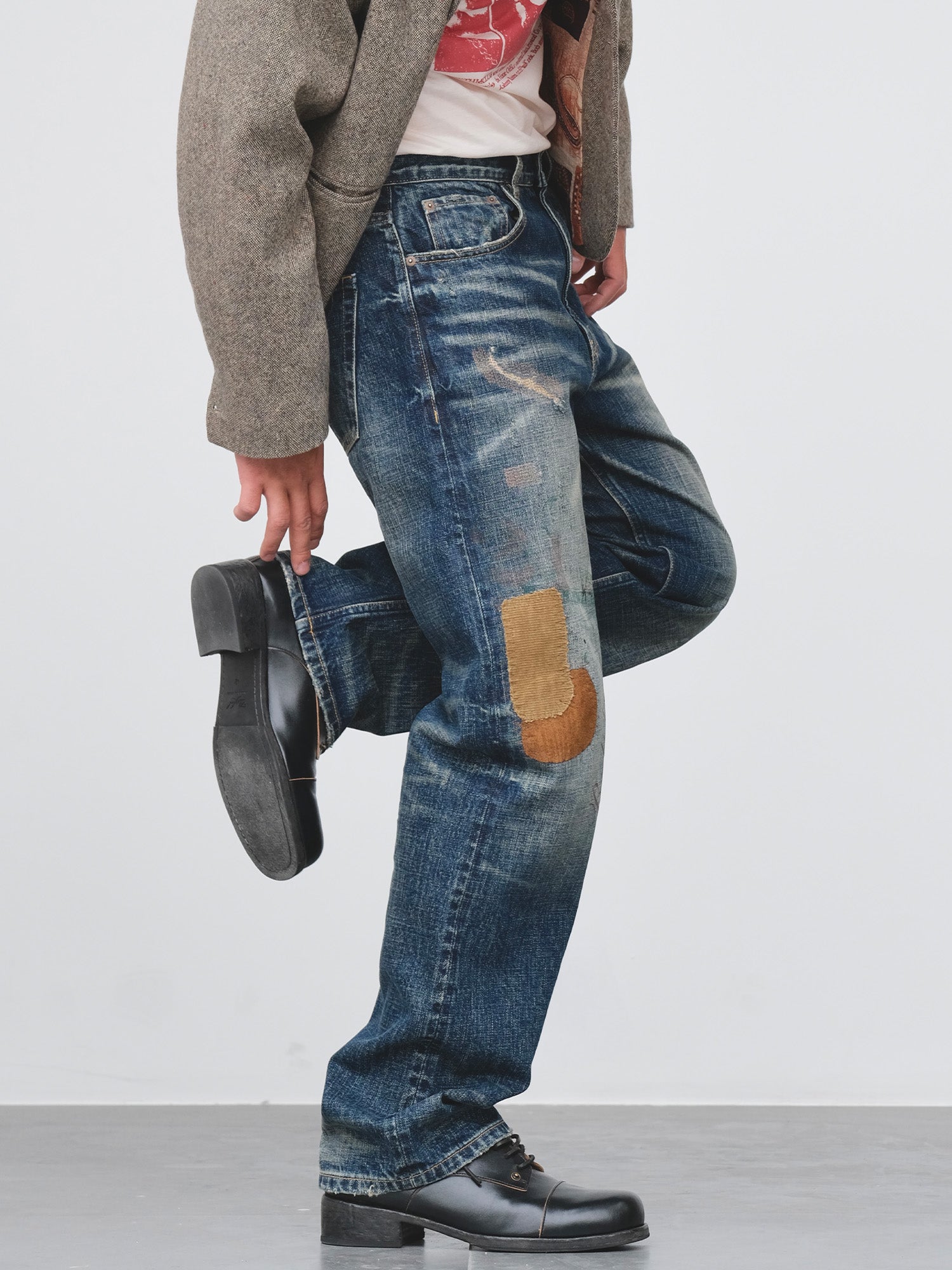 NEIGBORL Distressed Washed Patch Jeans-Pants-XXS (29)-Free Shipping Leatheretro