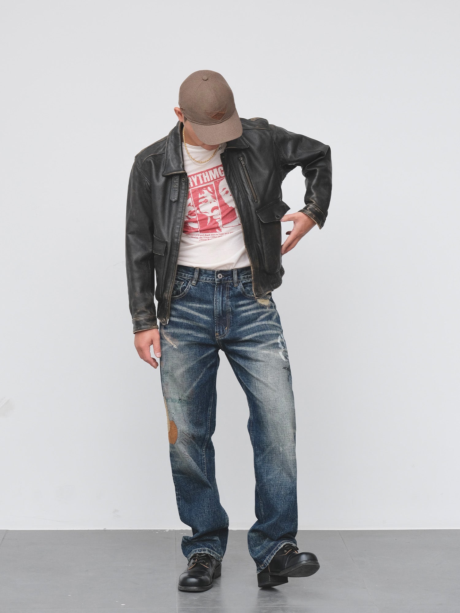 NEIGBORL Distressed Washed Patch Jeans-Pants-XXS (29)-Free Shipping Leatheretro