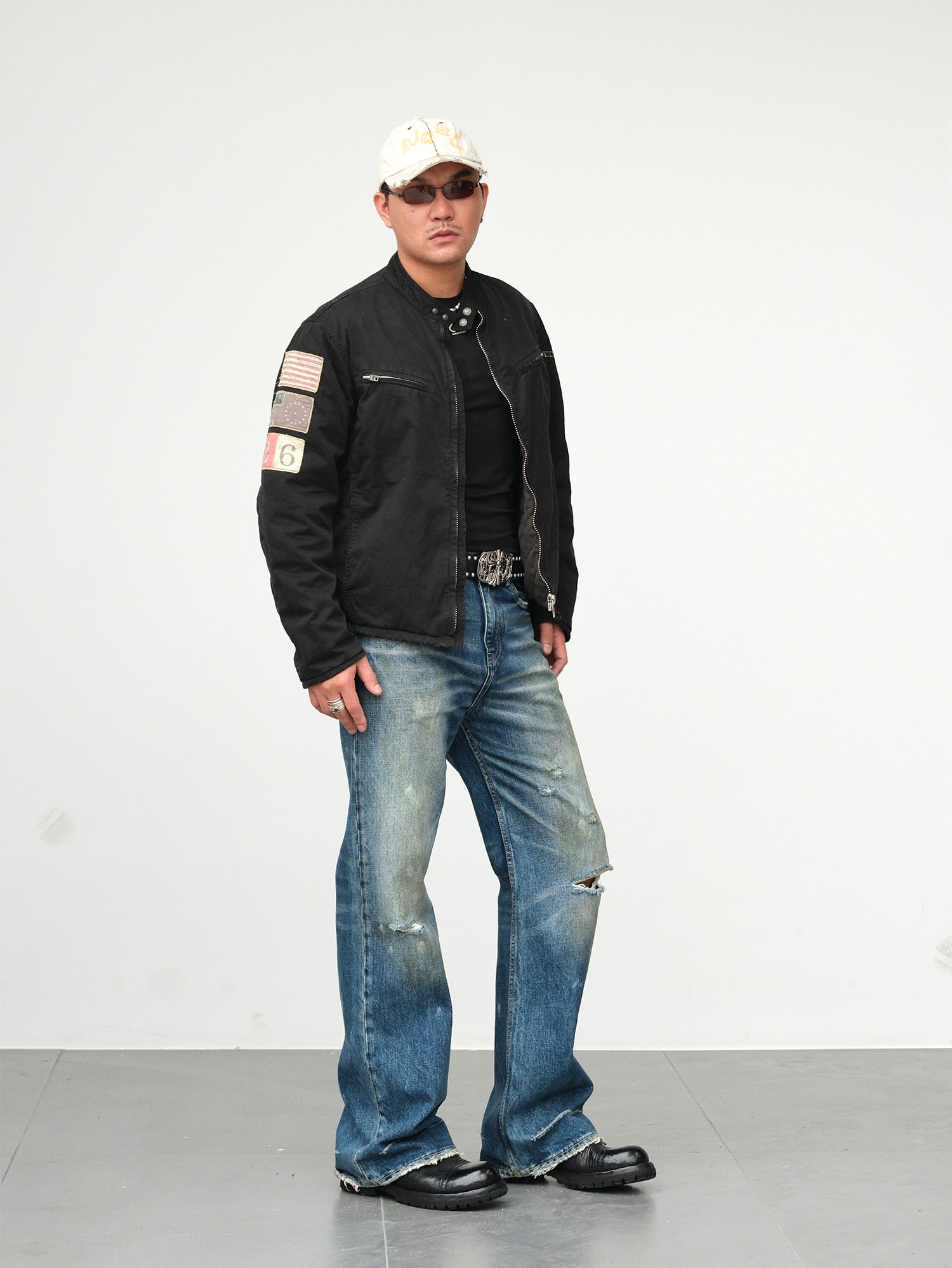 NEIGBORL Distressed Washed Patch Jeans-Pants-XXS (29)-Free Shipping Leatheretro