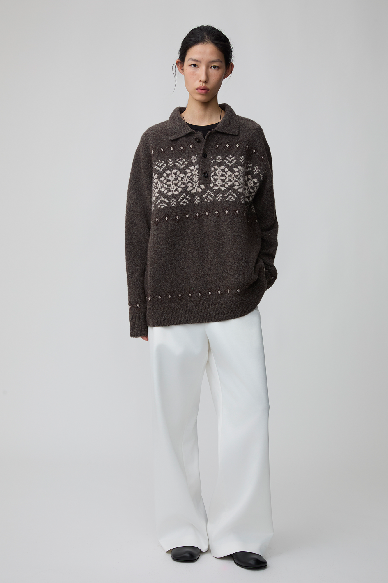 OPICLOTH Fair Isle Knit Polo Sweater-Sweater-XS-Free Shipping Leatheretro