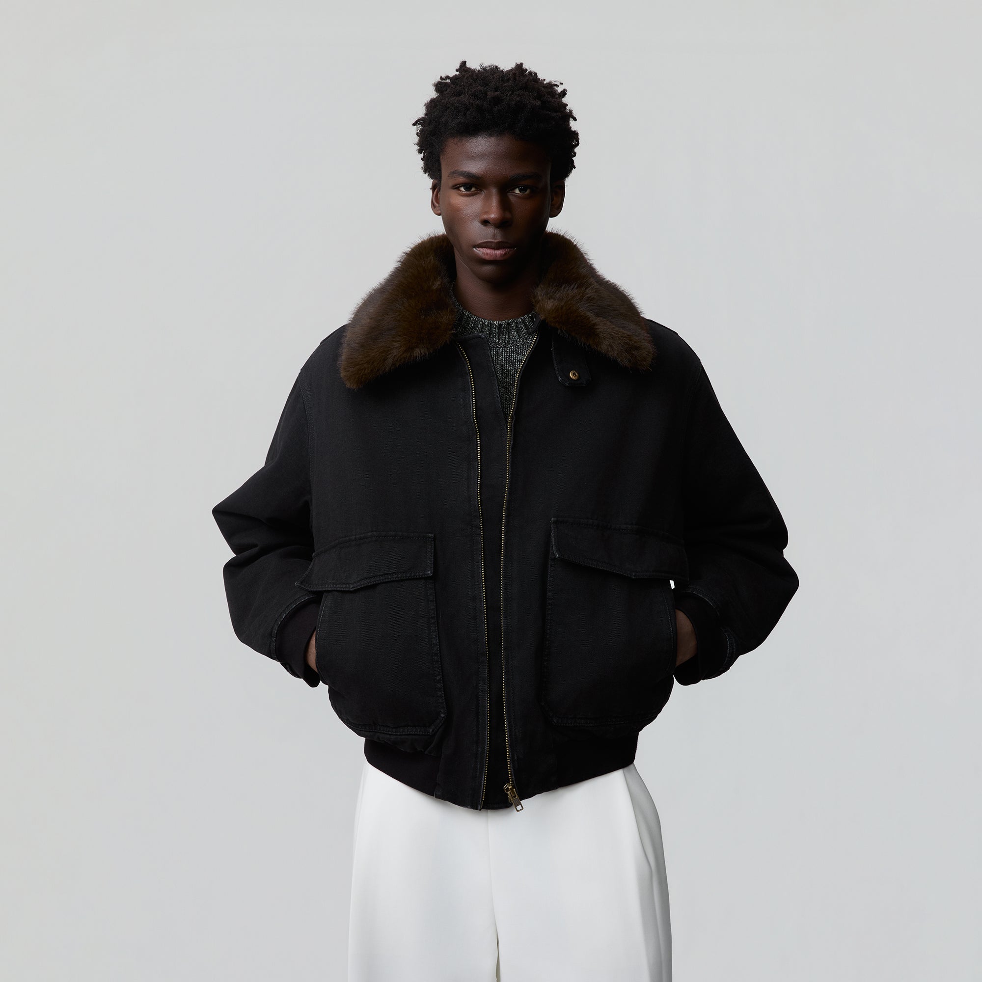 OPICLOTH Detachable Faux Fur Collar Padded Denim Jacket-Jacket-XS (Preorder)-Free Shipping Leatheretro