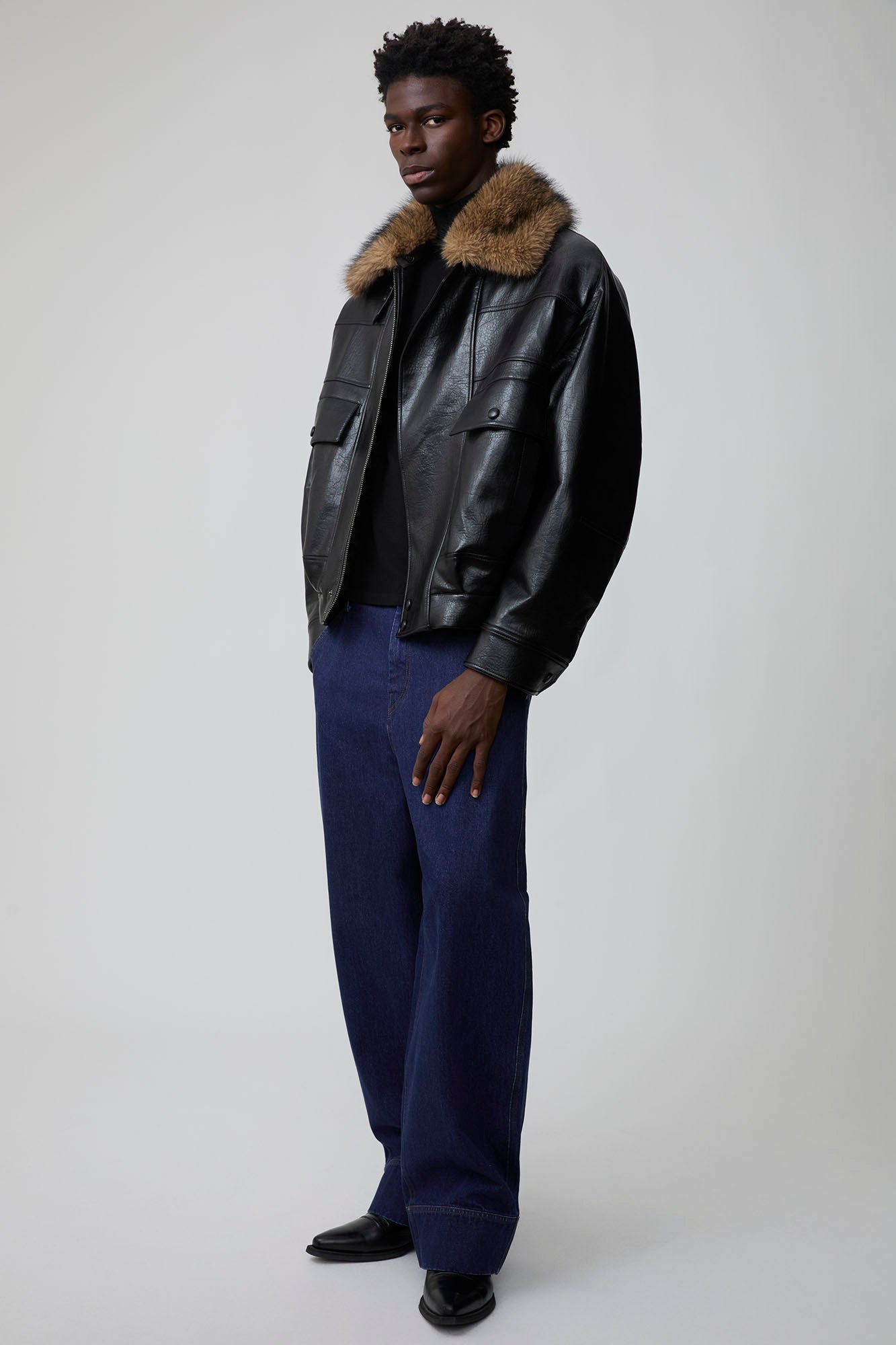 OPICLOTH Detachable Faux Fur-Collar PU Bomber-Jacket-XS-Free Shipping Leatheretro