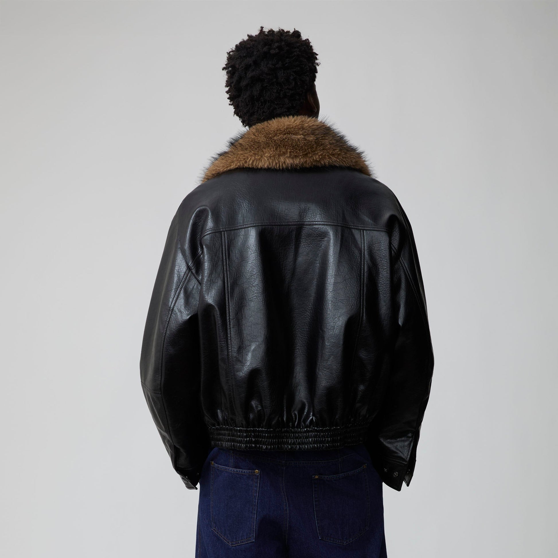 OPICLOTH Detachable Faux Fur-Collar PU Bomber-Jacket-XS-Free Shipping Leatheretro
