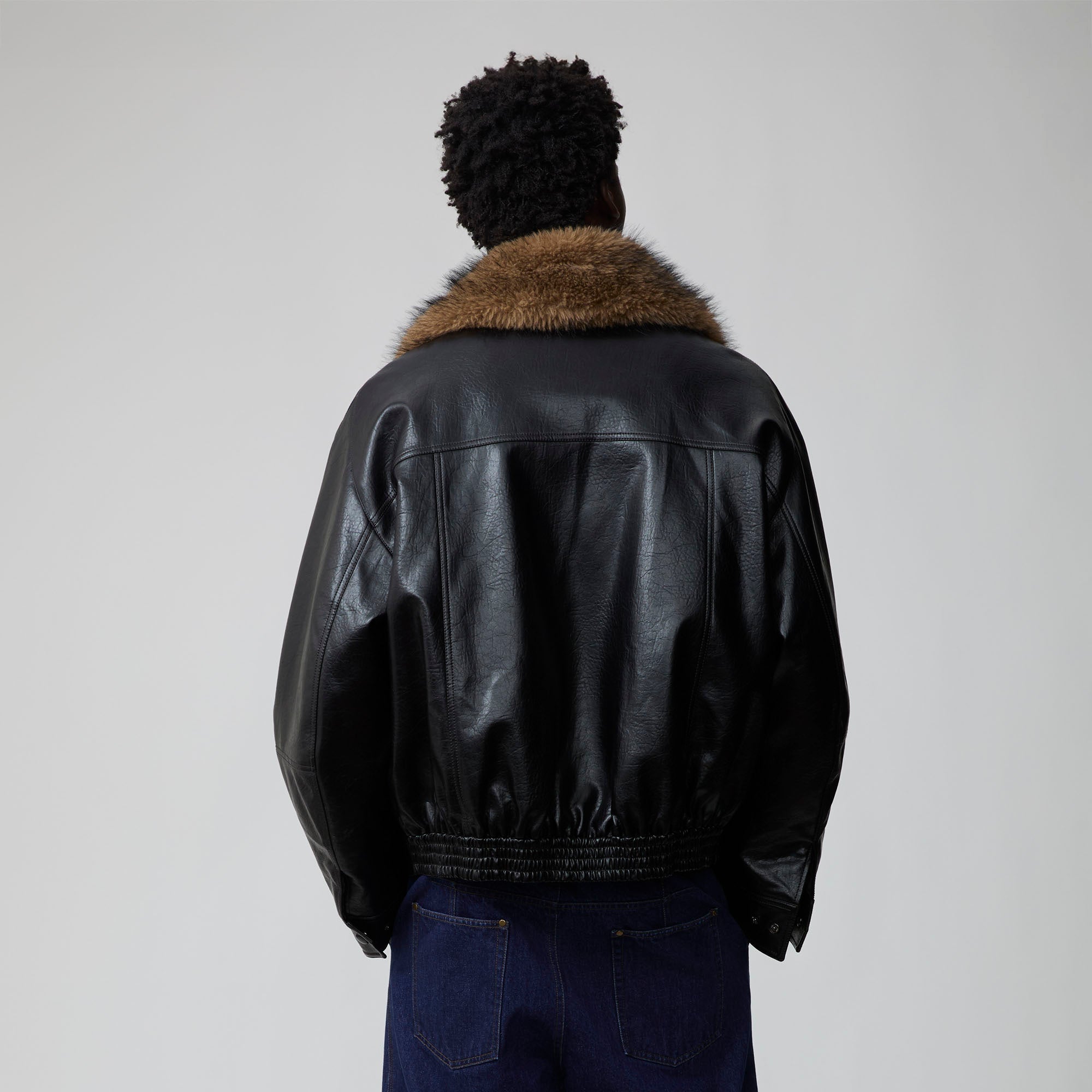 OPICLOTH Detachable Faux Fur-Collar PU Bomber-Jacket-XS-Free Shipping Leatheretro