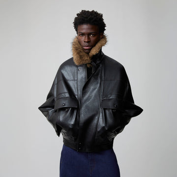 OPICLOTH Detachable Faux Fur-Collar PU Bomber-Jacket-XS-Free Shipping Leatheretro