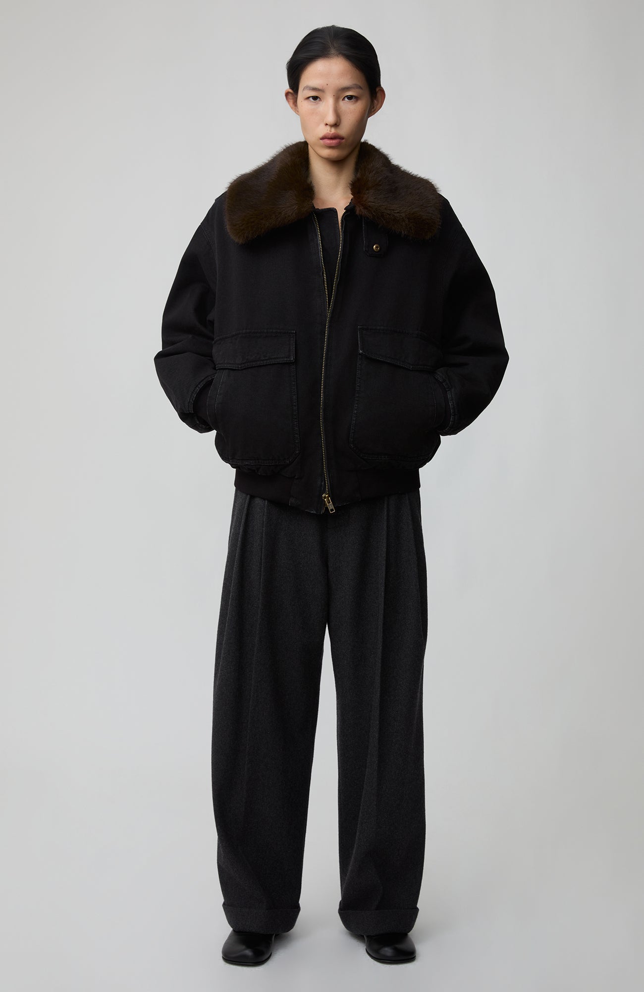 OPICLOTH Detachable Faux Fur Collar Padded Denim Jacket-Jacket-XS (Preorder)-Free Shipping Leatheretro