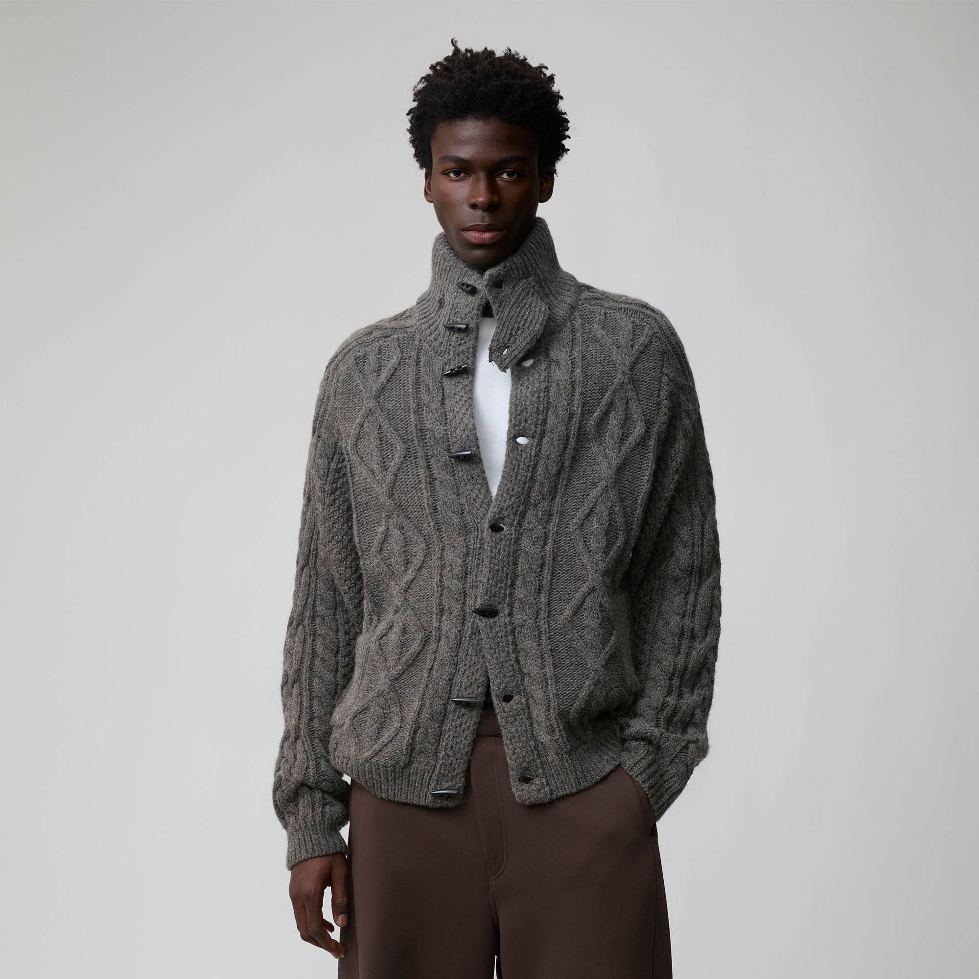 OPICLOTH Cable-Knit Wool-Blend Cardigan