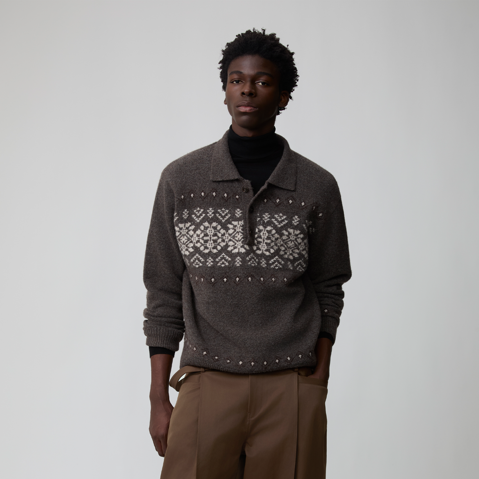 OPICLOTH Fair Isle Knit Polo Sweater-Sweater-XS-Free Shipping Leatheretro
