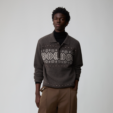 OPICLOTH Fair Isle Knit Polo Sweater-Sweater-XS-Free Shipping Leatheretro